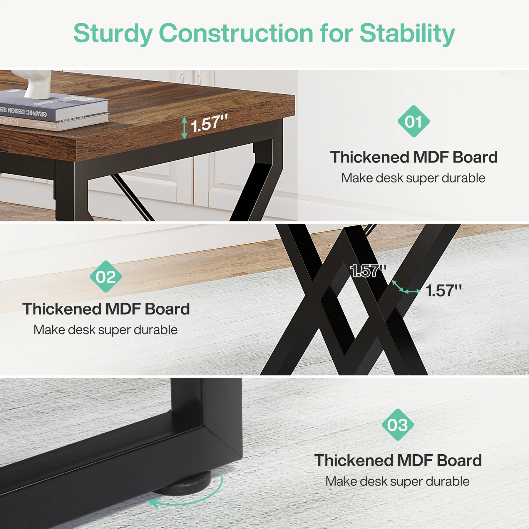 Tribesigns 63-Inch Large Office Desk, Industrial Computer Executive Desk with Extra Thick Wood-Look Top and Metal Frame for Home Office - Image 4