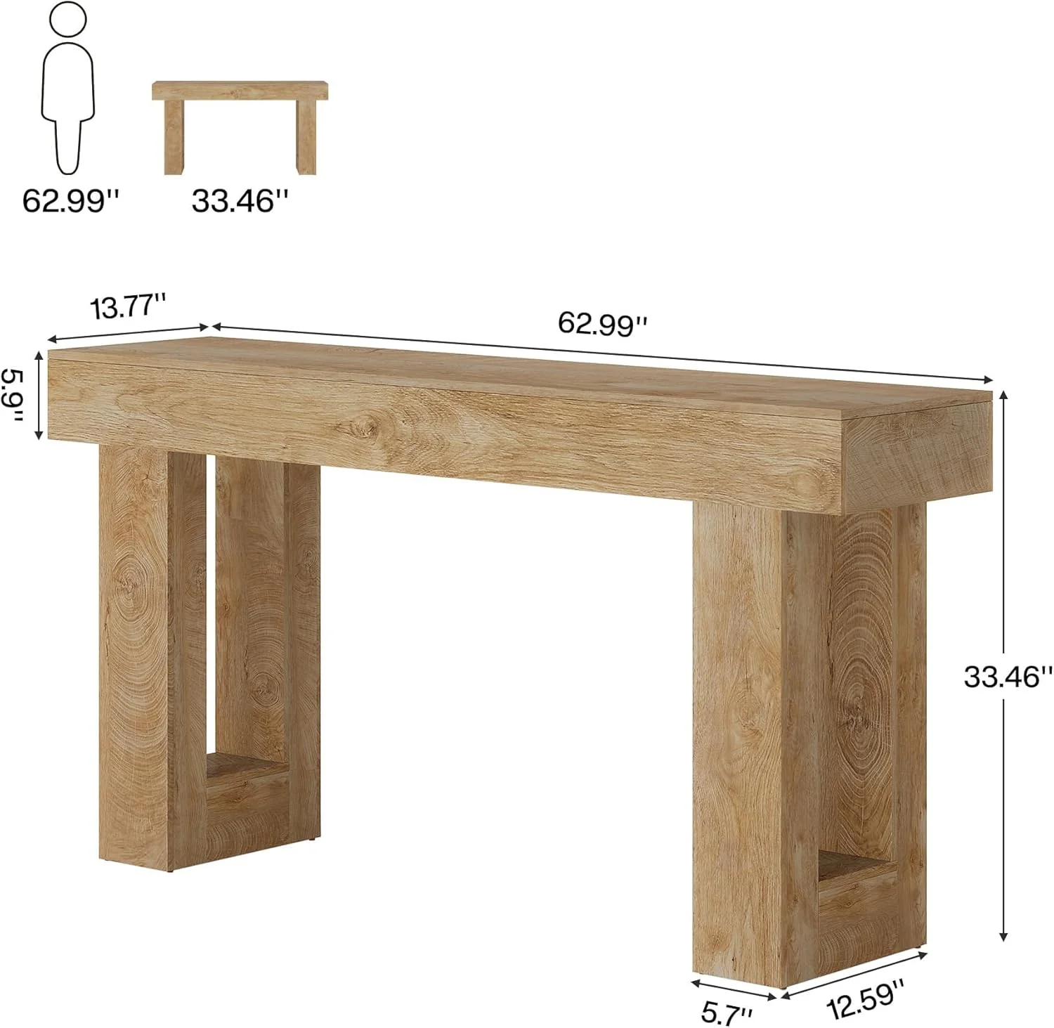 63" Farmhouse Console Table with Durable Wood-Look Design for Entryway and Living Room - Image 2