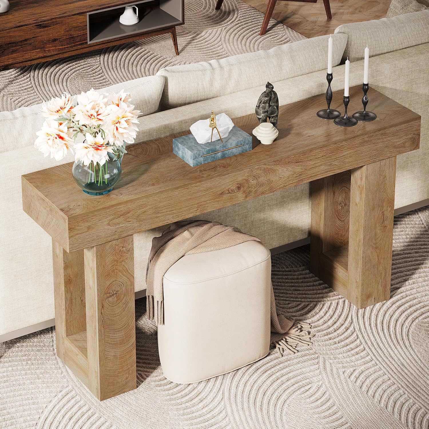 63" Farmhouse Console Table with Durable Wood-Look Design for Entryway and Living Room - Image 3