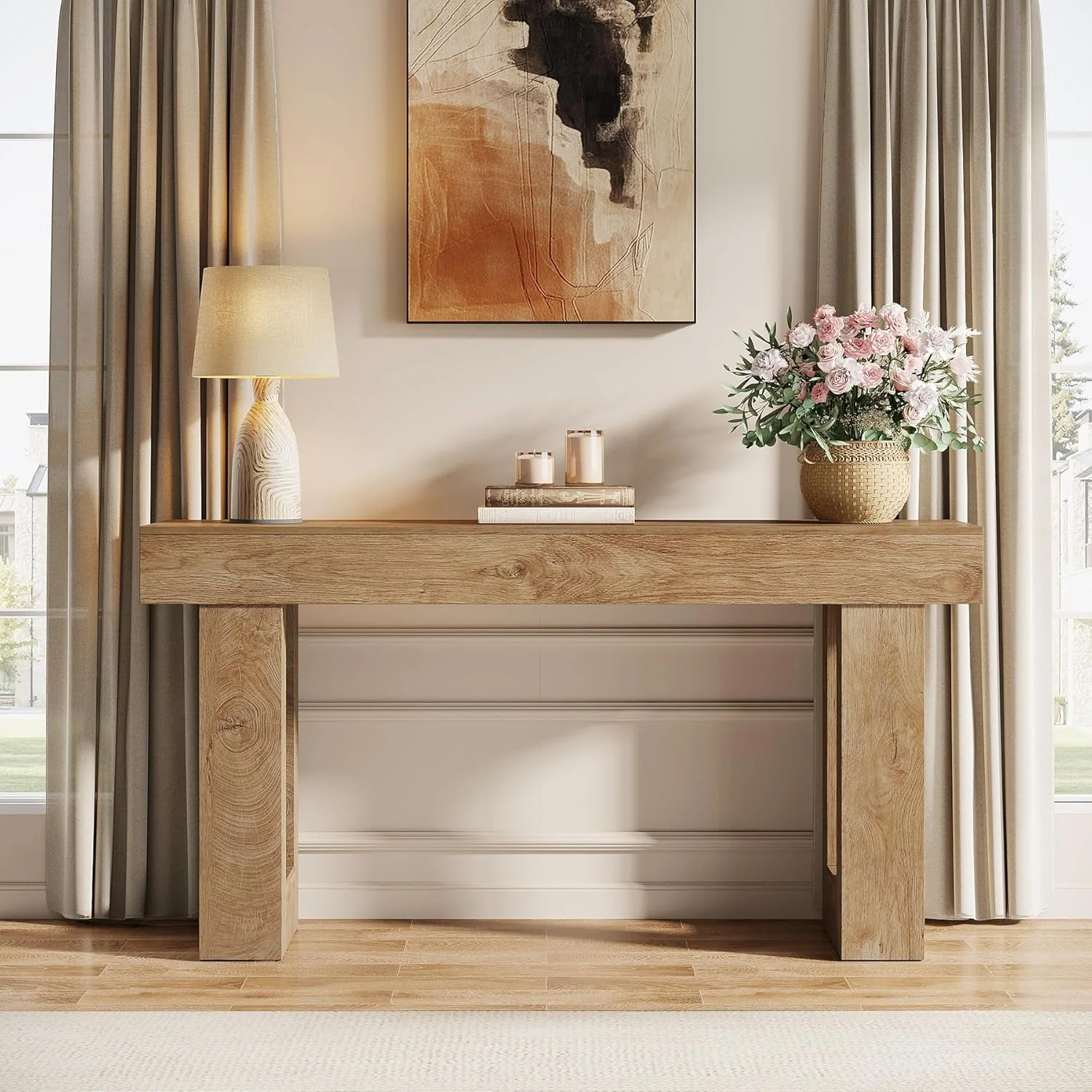 63" Farmhouse Console Table with Durable Wood-Look Design for Entryway and Living Room - Image 4