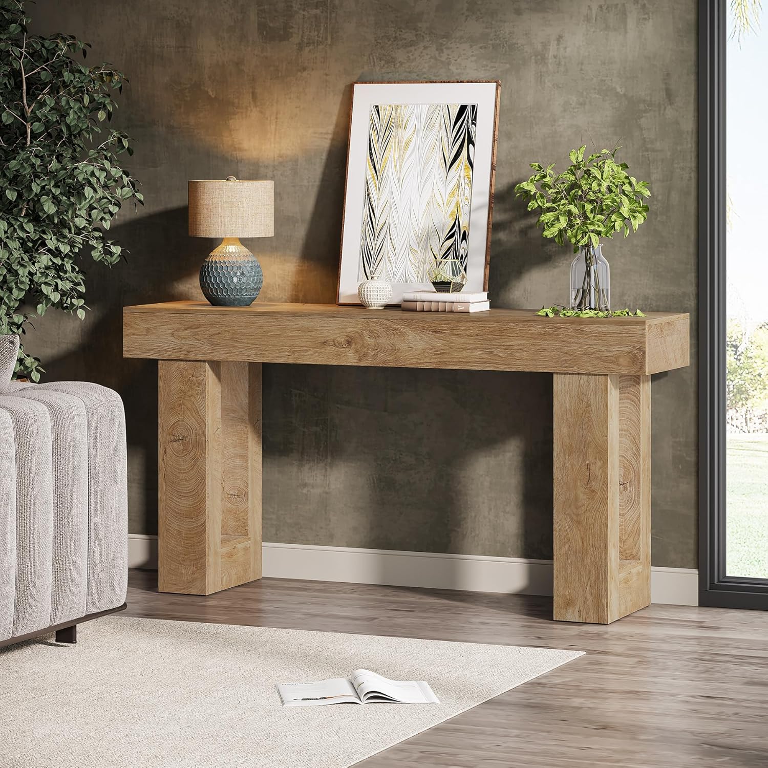 63" Farmhouse Console Table with Durable Wood-Look Design for Entryway and Living Room - Image 5