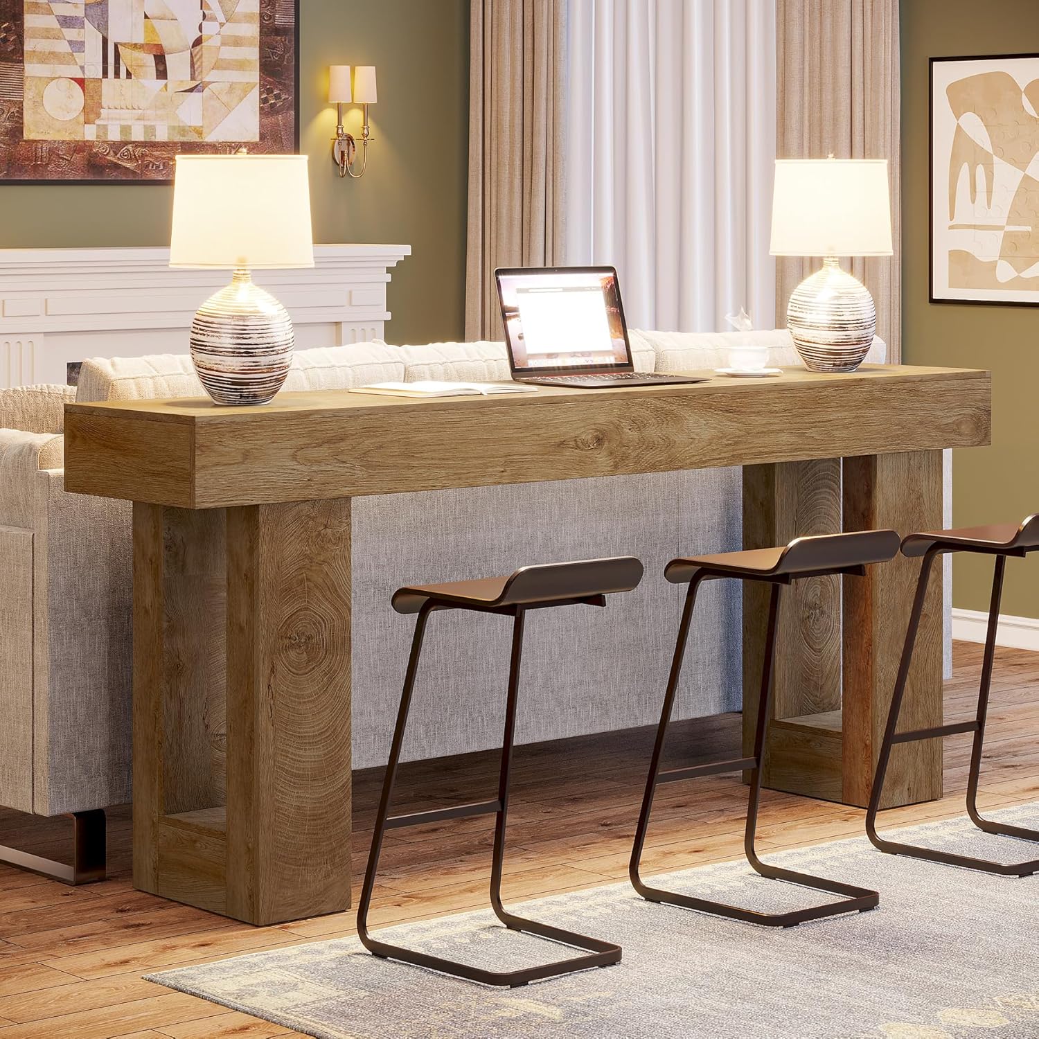 63" Farmhouse Console Table with Durable Wood-Look Design for Entryway and Living Room - Image 6