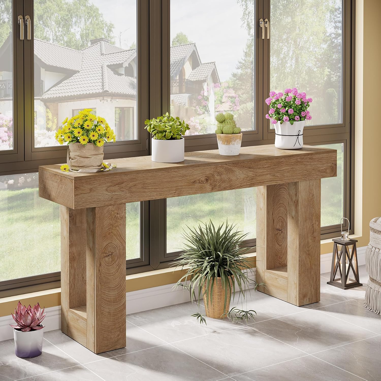 63" Farmhouse Console Table with Durable Wood-Look Design for Entryway and Living Room - Image 7