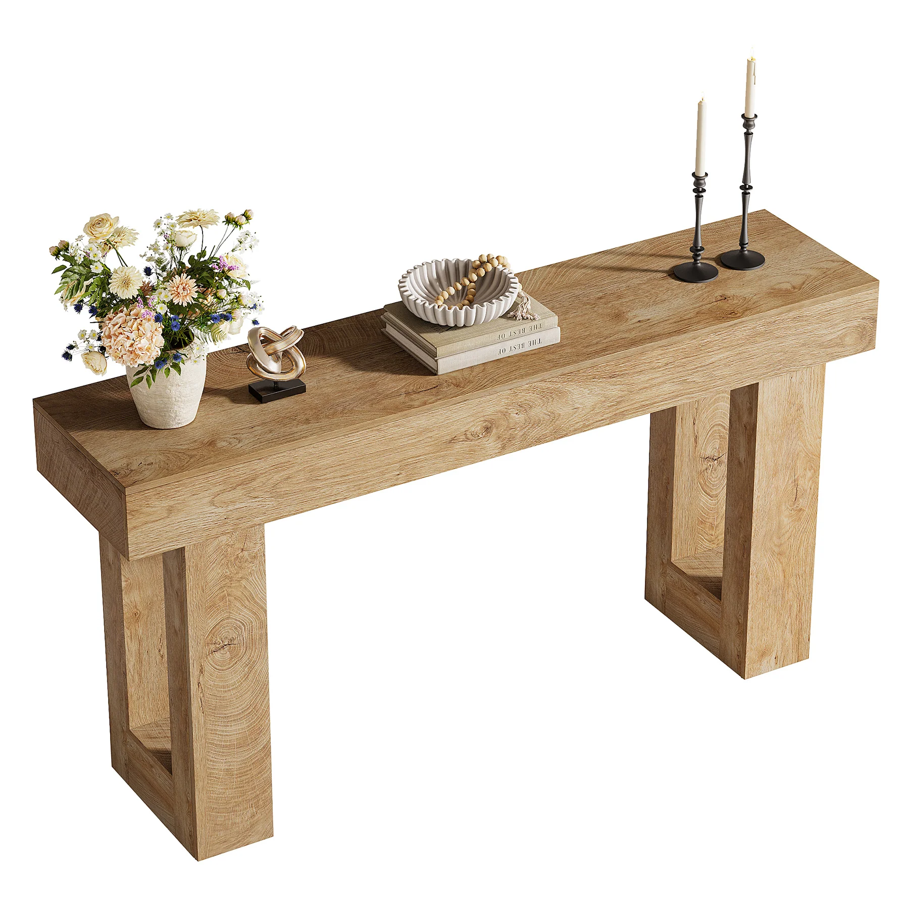 63" Farmhouse Console Table with Durable Wood-Look Design for Entryway and Living Room - Image 8