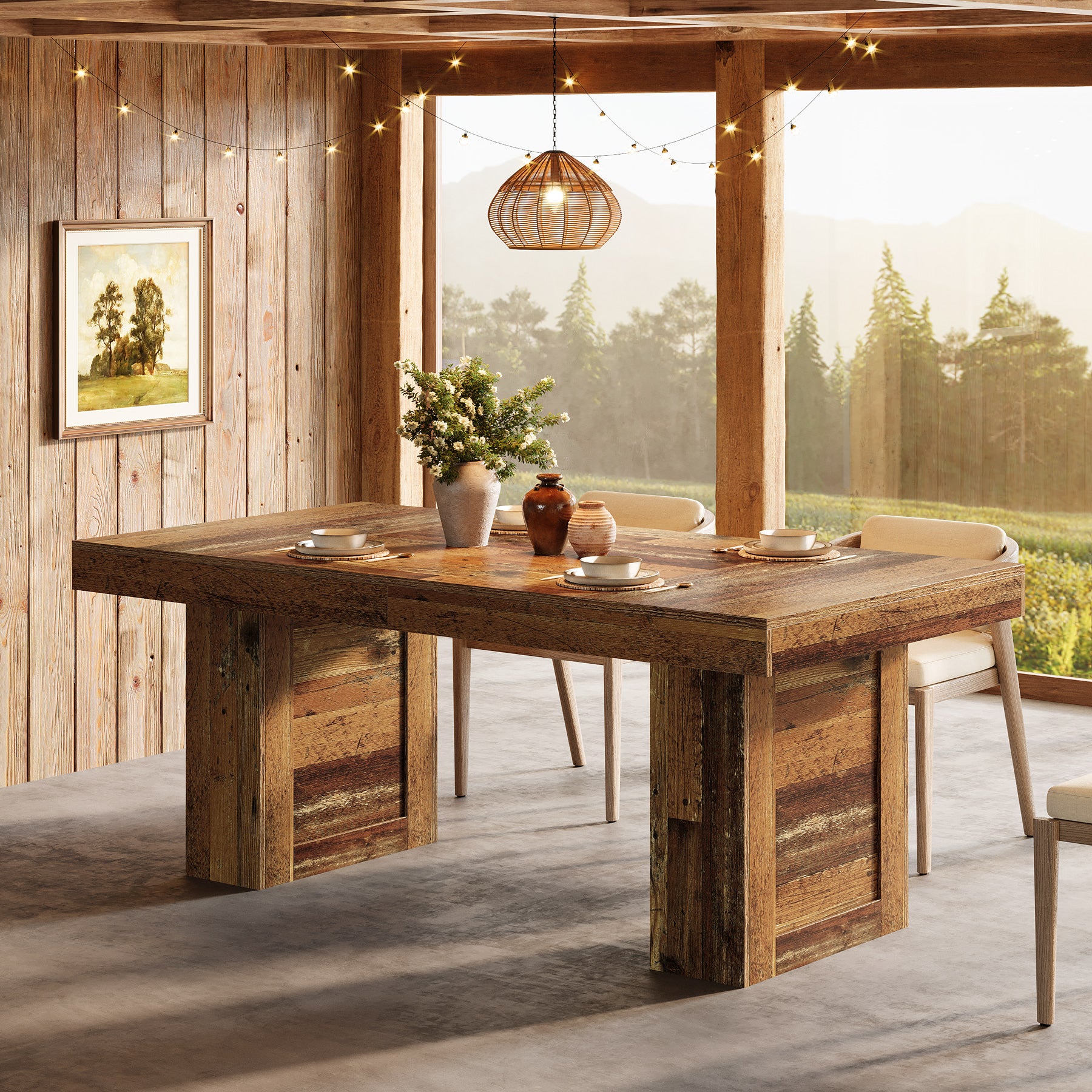 Tribesigns 63 Inch Farmhouse Dining Table for 6, Rectangular Wooden Kitchen Table with Heavy Duty Legs for Dining Room - Image 5