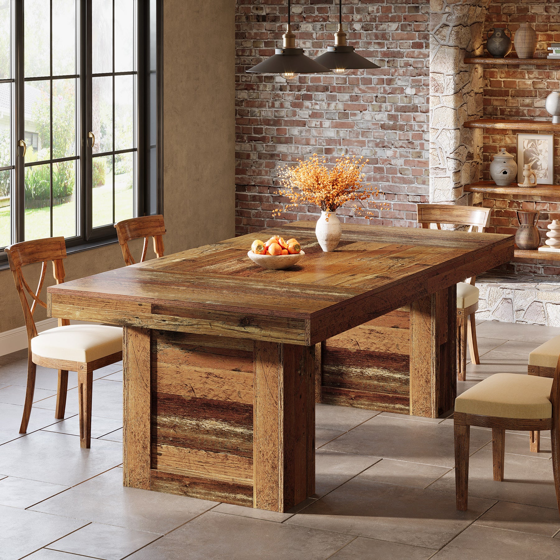 Tribesigns 63 Inch Farmhouse Dining Table for 6, Rectangular Wooden Kitchen Table with Heavy Duty Legs for Dining Room - Image 9