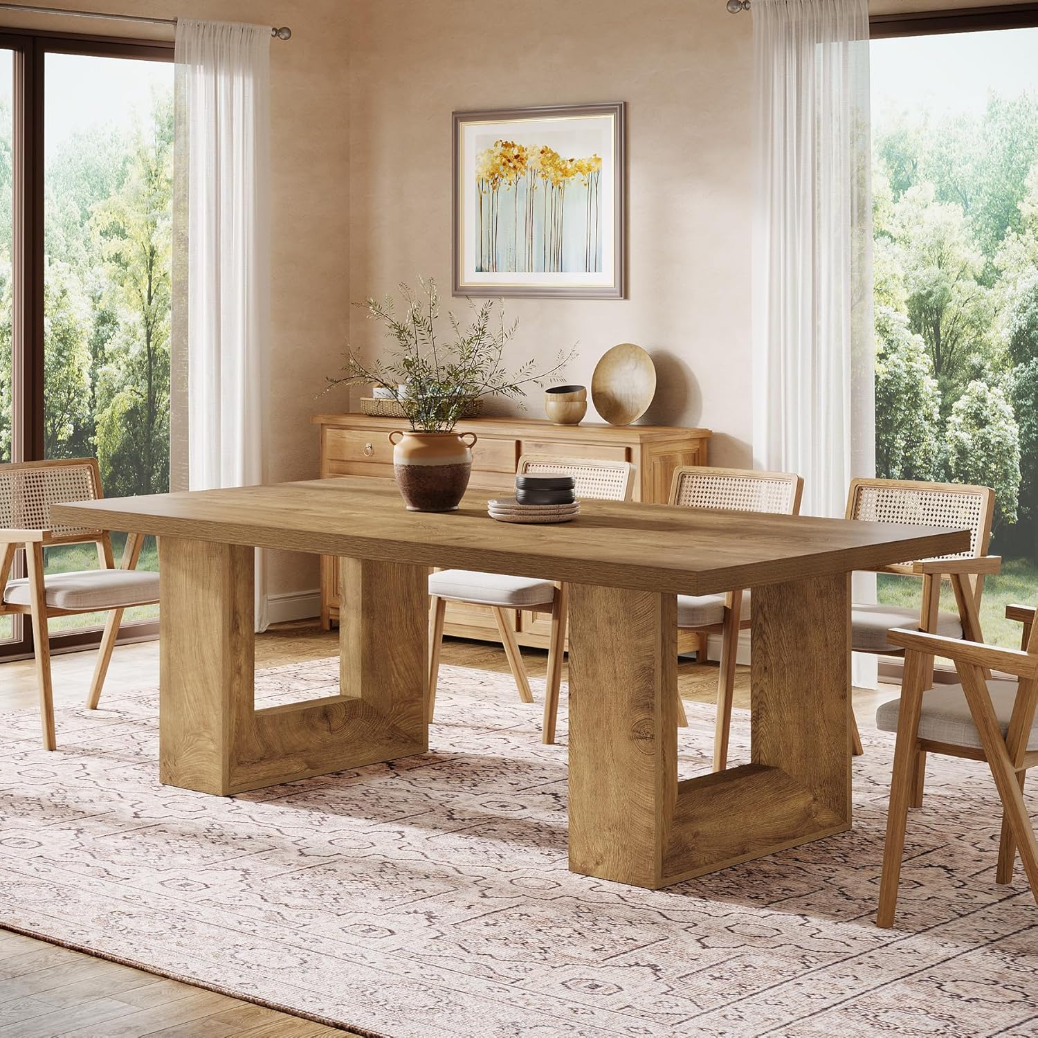 Tribesigns 63-Inch Farmhouse Dining Table for 4-6 People, Rectangular Kitchen Table with Heavy Duty Legs for Dining Room