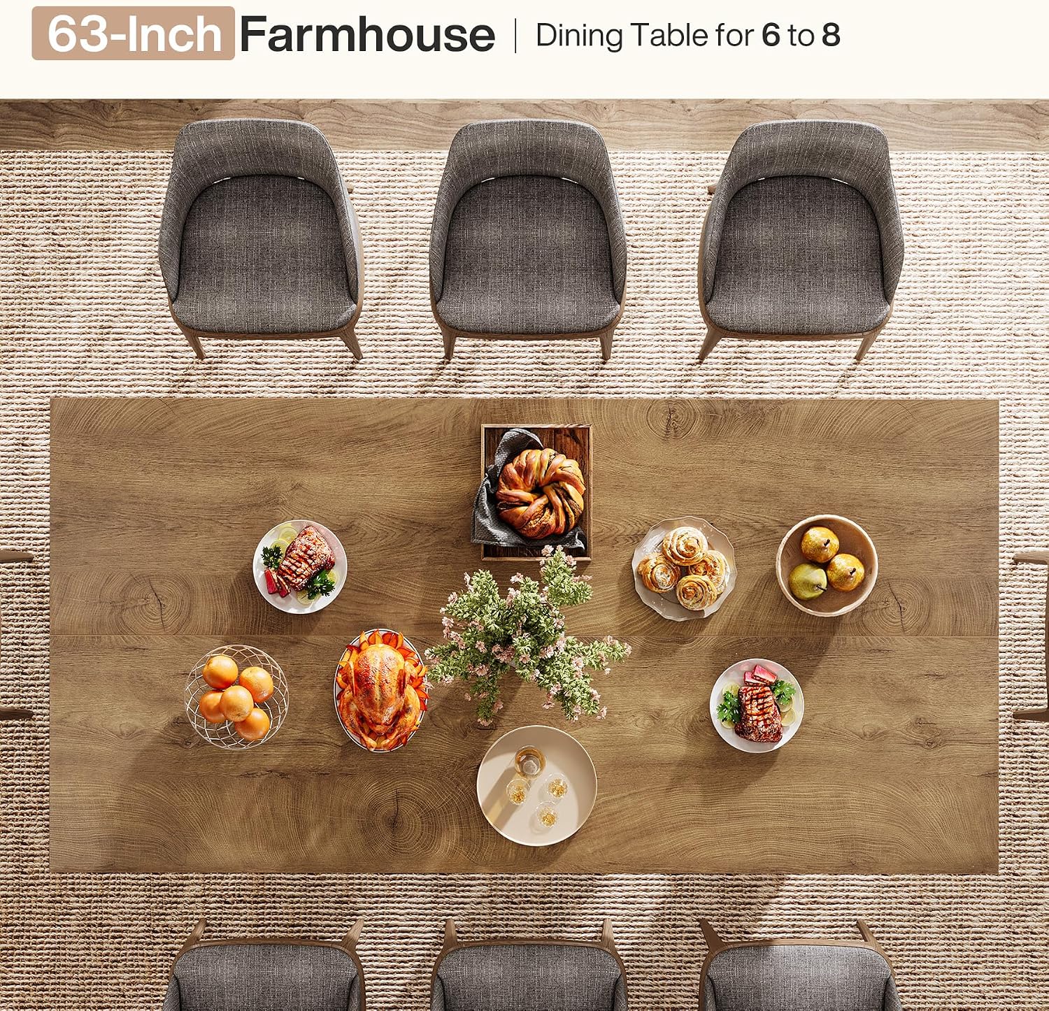 Tribesigns 63-Inch Farmhouse Dining Table for 4-6 People, Rectangular Kitchen Table with Heavy Duty Legs for Dining Room - Image 5