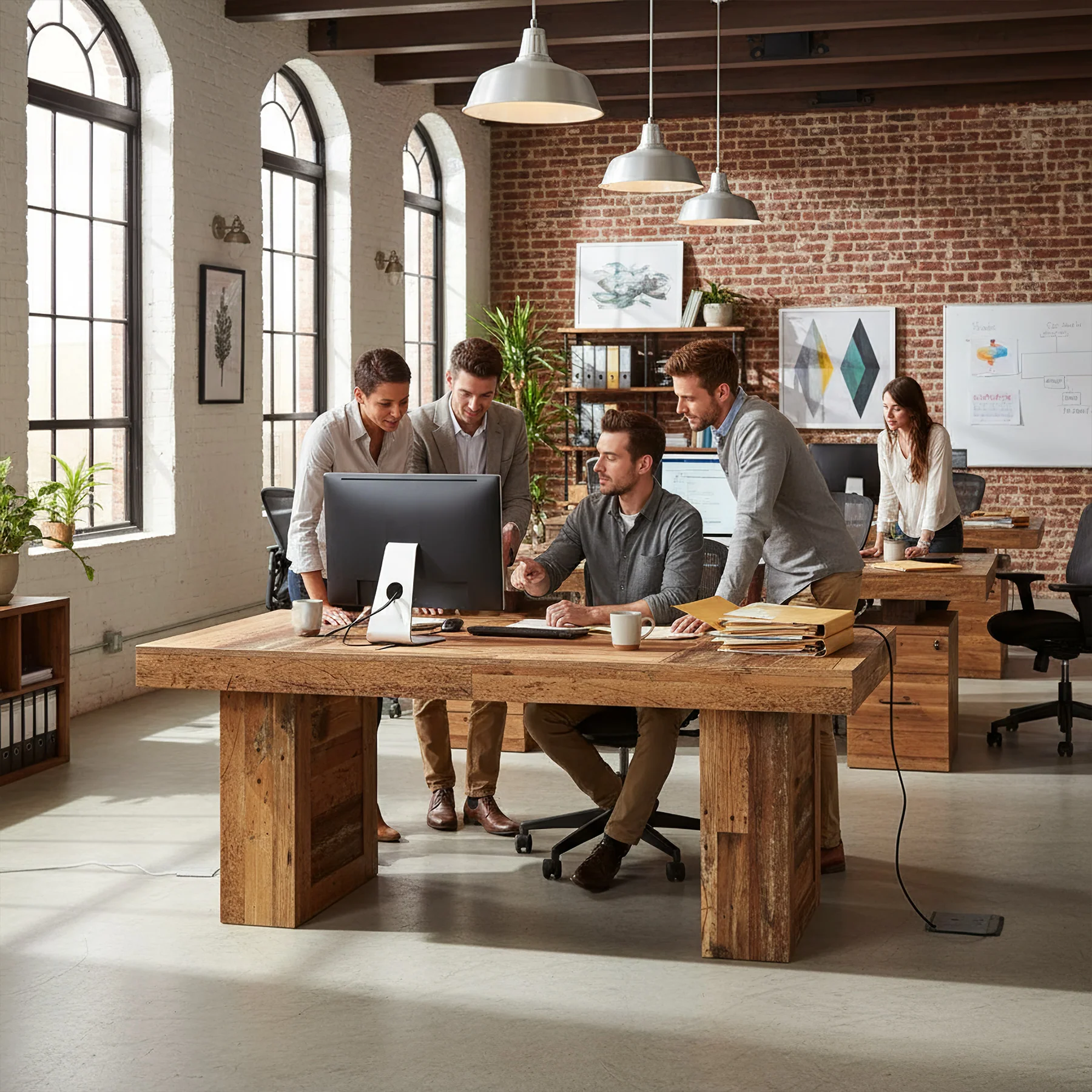 Tribesigns 63 Inch Farmhouse Executive Desk, Large Wooden Computer Desk with Heavy Duty Legs for Home Office - Image 4