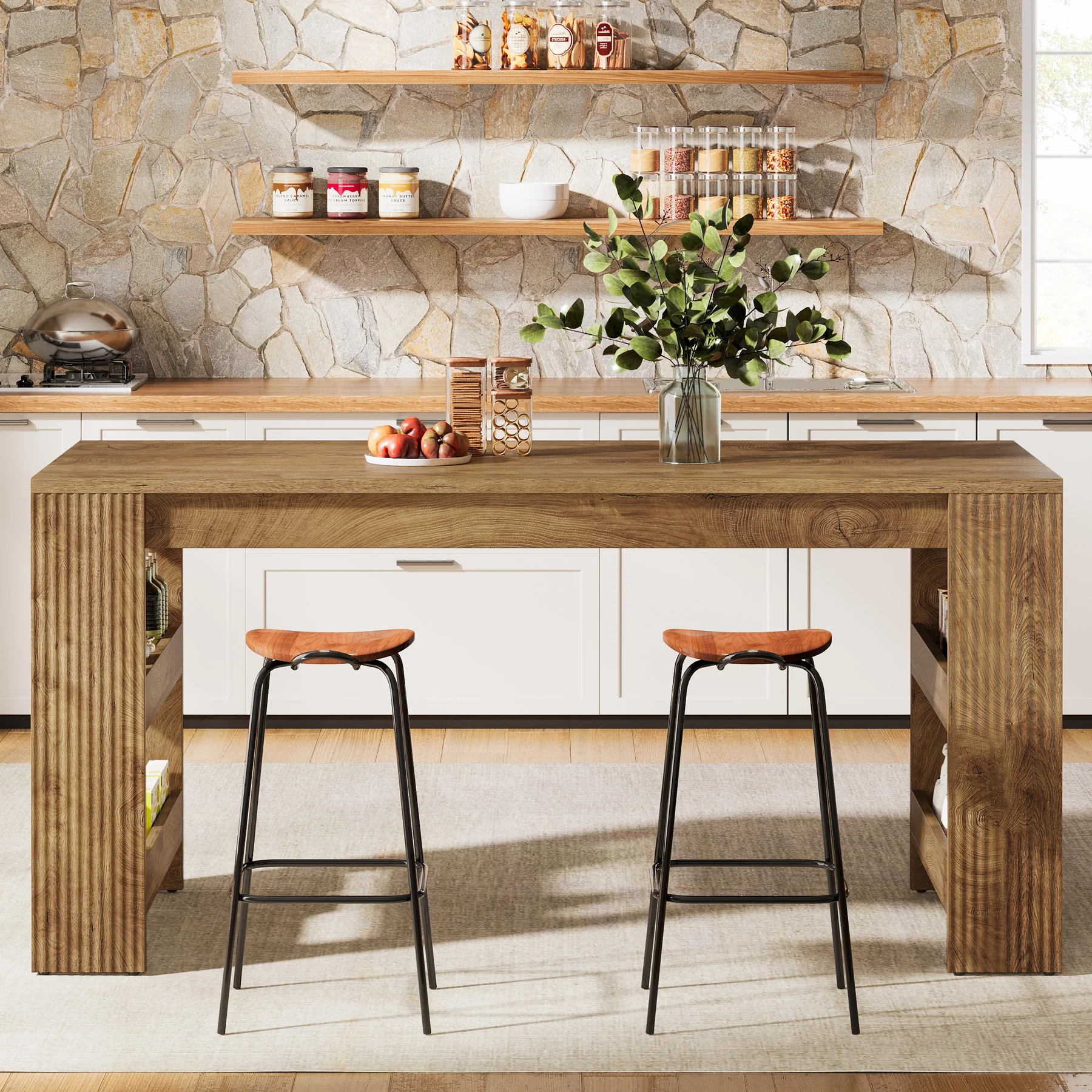 Tribesigns 63 Inch Farmhouse Kitchen Island with Double-Sided Storage Shelves - Image 4