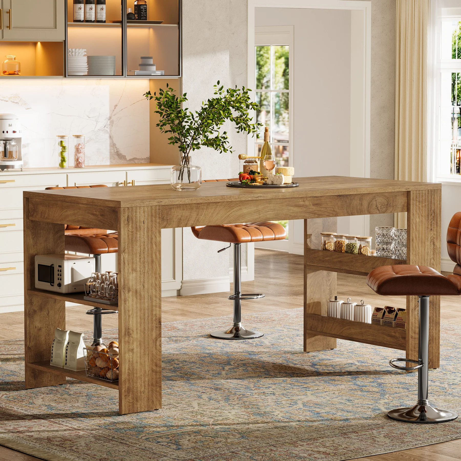 Tribesigns 63 Inch Farmhouse Kitchen Island with Double-Sided Storage Shelves - Image 5