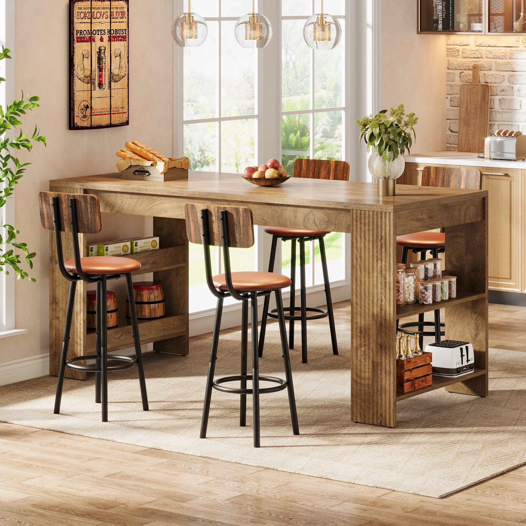 Tribesigns 63 Inch Farmhouse Kitchen Island with Double-Sided Storage Shelves - Image 6