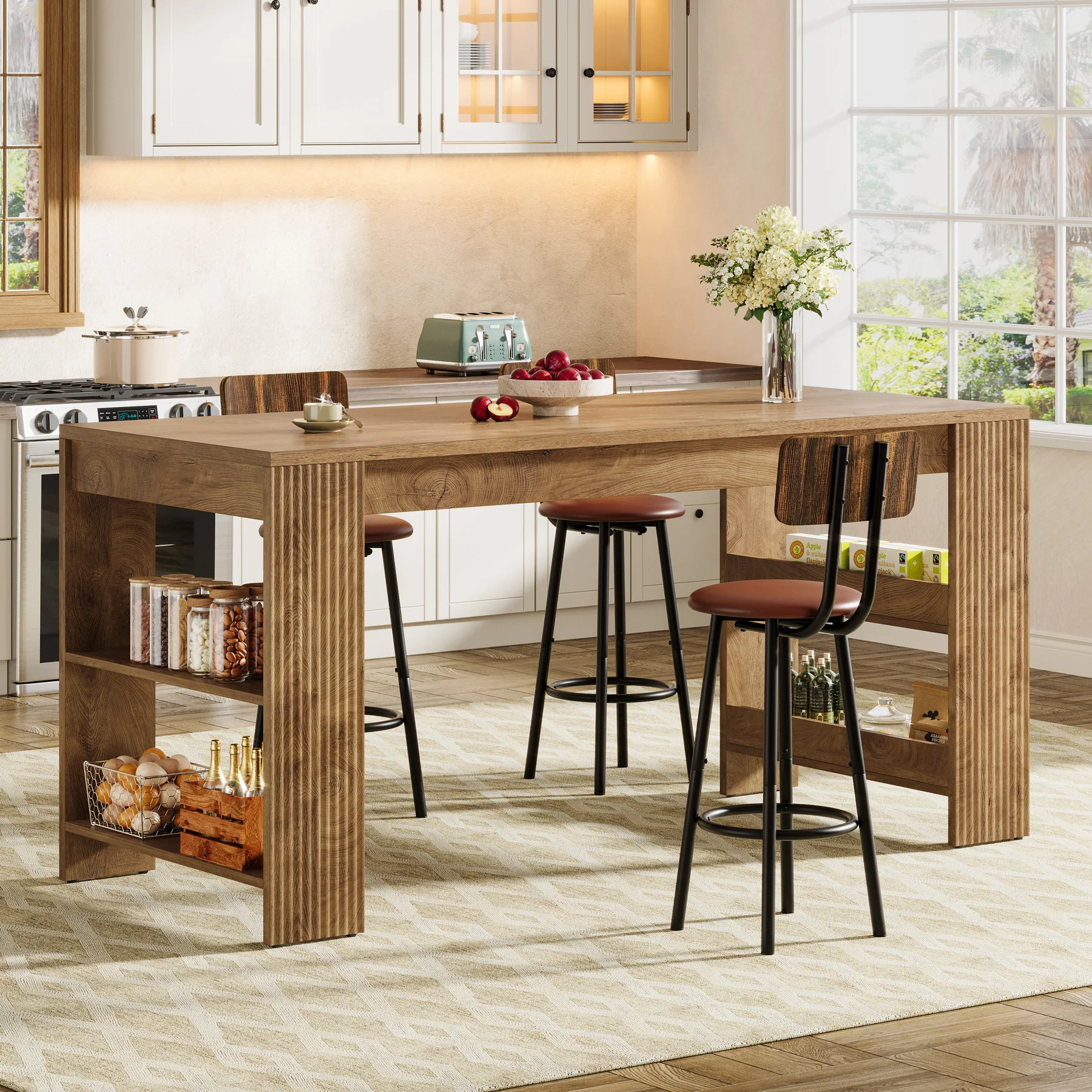 Tribesigns 63 Inch Farmhouse Kitchen Island with Double-Sided Storage Shelves - Image 7
