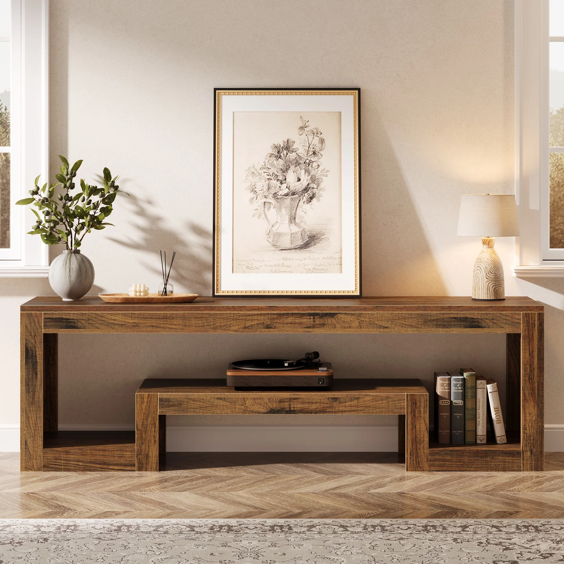 Tribesigns 63-Inch TV Stand, Farmhouse Entertainment Center with Open Storage Shelves for Living Room - Image 10