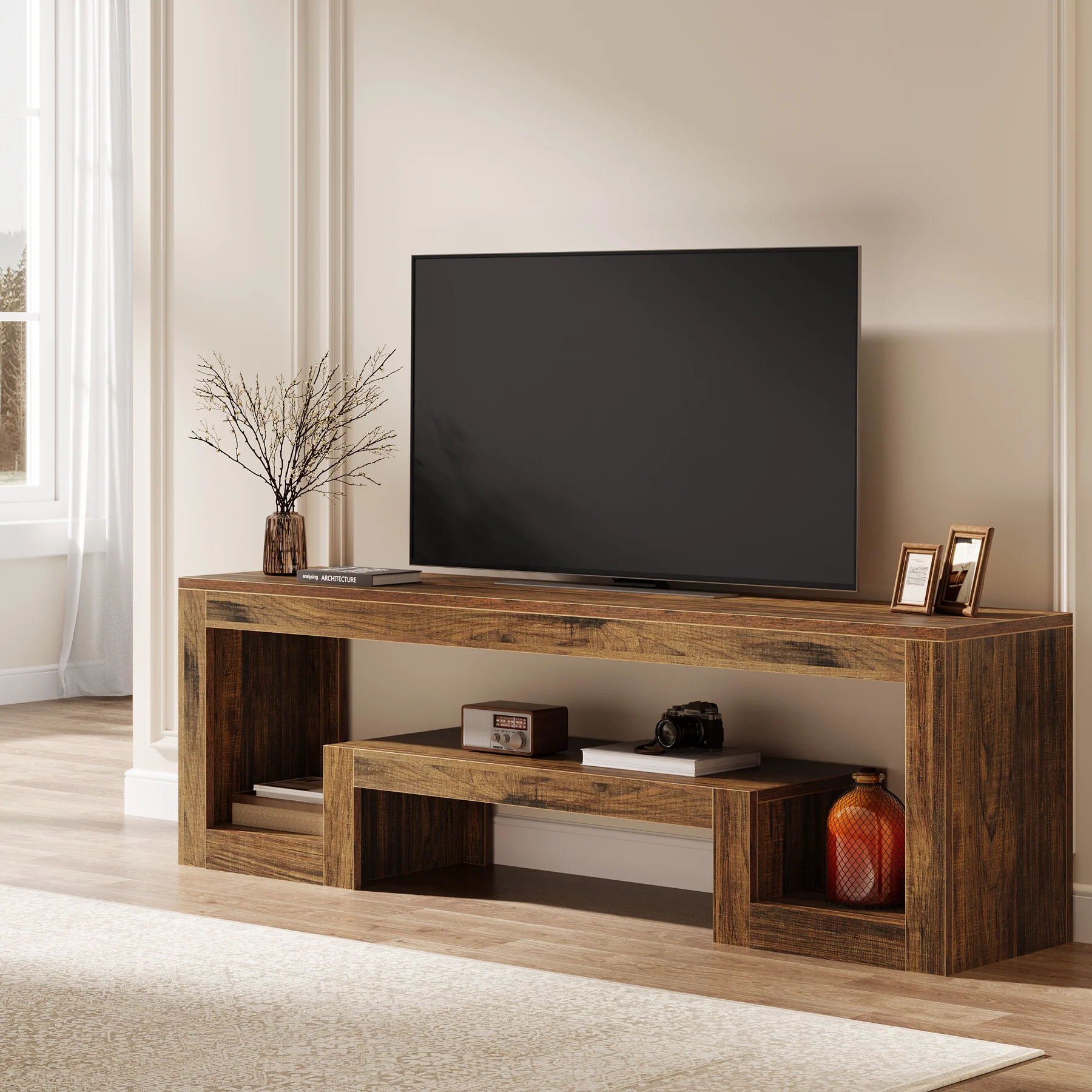 Tribesigns 63-Inch TV Stand, Farmhouse Entertainment Center with Open Storage Shelves for Living Room - Image 11