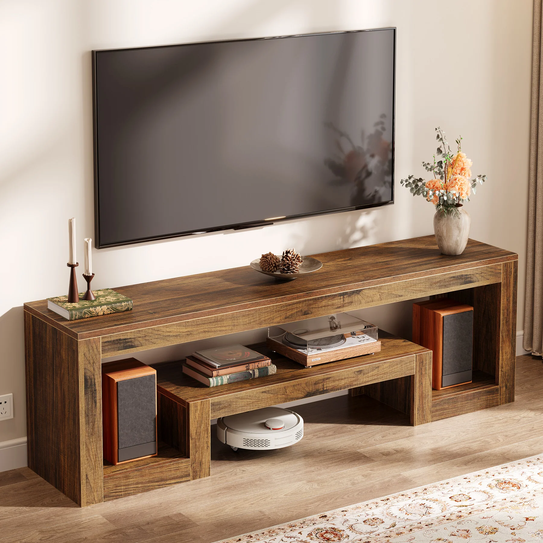 Tribesigns 63-Inch TV Stand, Farmhouse Entertainment Center with Open Storage Shelves for Living Room - Image 12