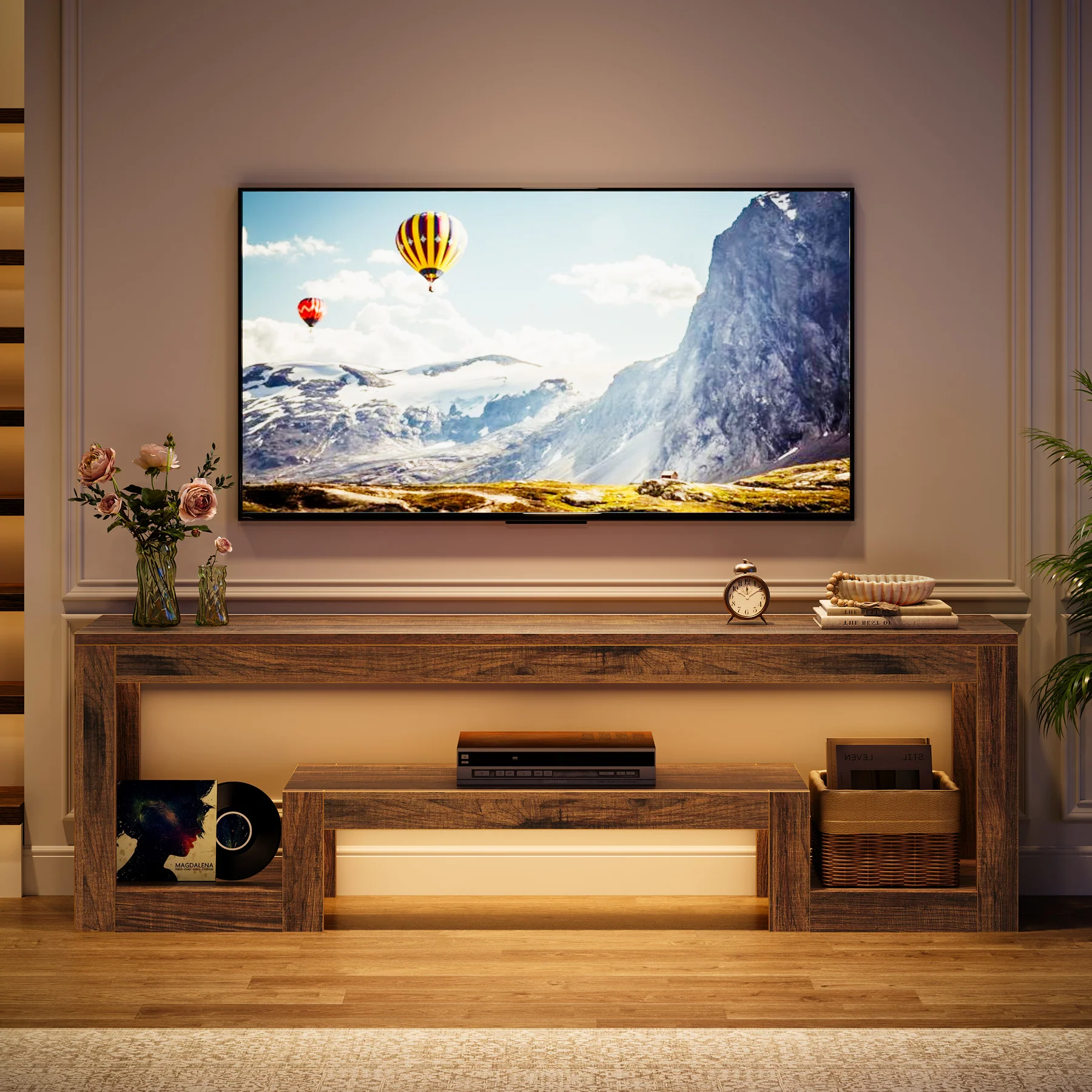 Tribesigns 63-Inch TV Stand, Farmhouse Entertainment Center with Open Storage Shelves for Living Room - Image 13