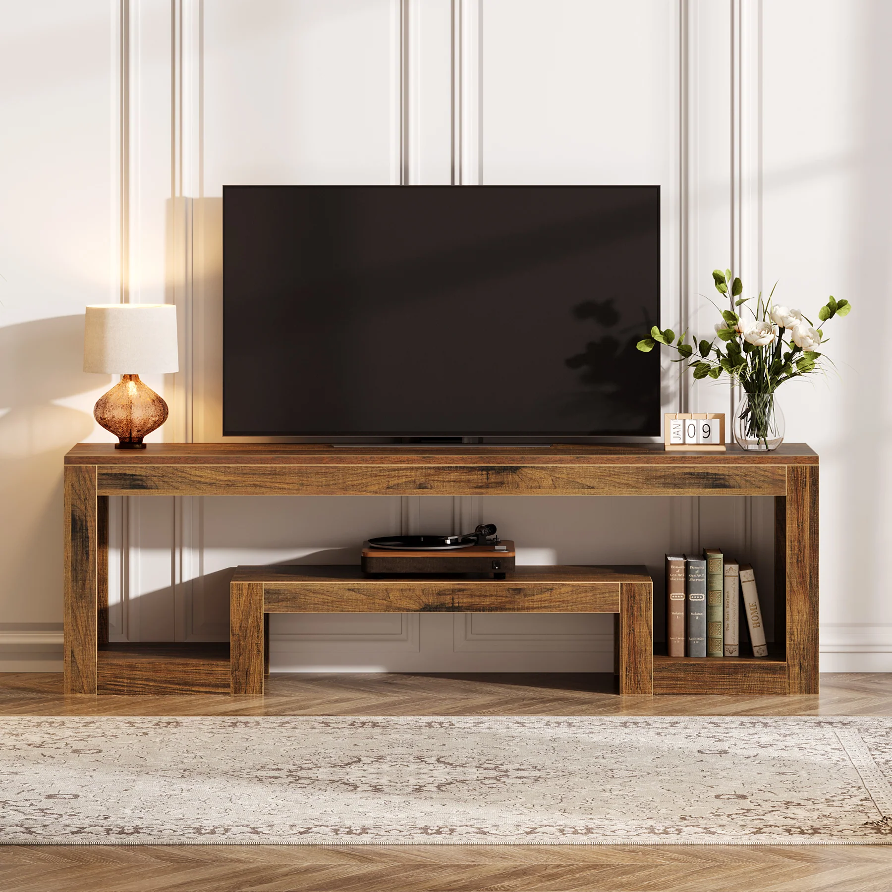 Tribesigns 63-Inch TV Stand, Farmhouse Entertainment Center with Open Storage Shelves for Living Room - Image 14