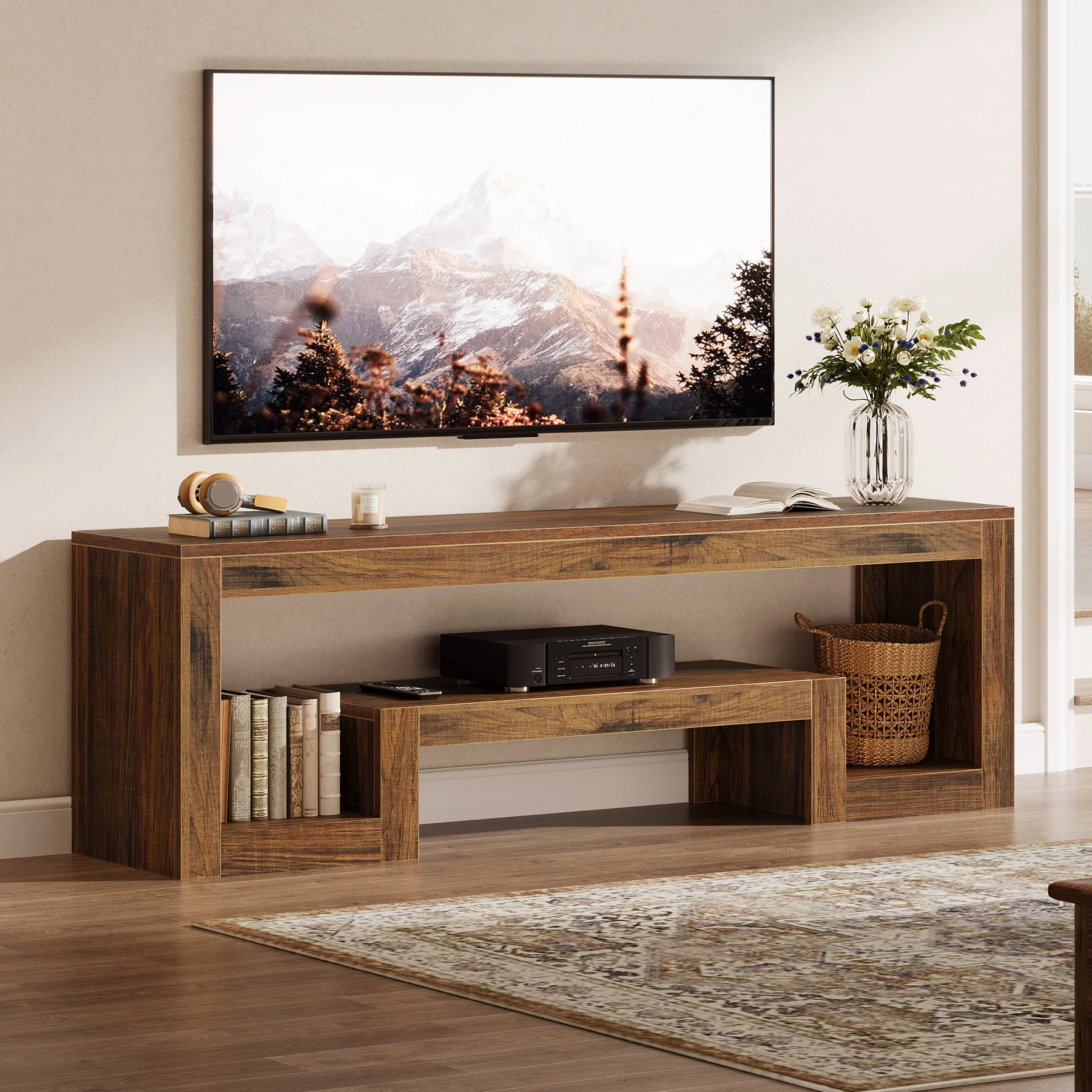 Tribesigns 63-Inch TV Stand, Farmhouse Entertainment Center with Open Storage Shelves for Living Room - Image 15