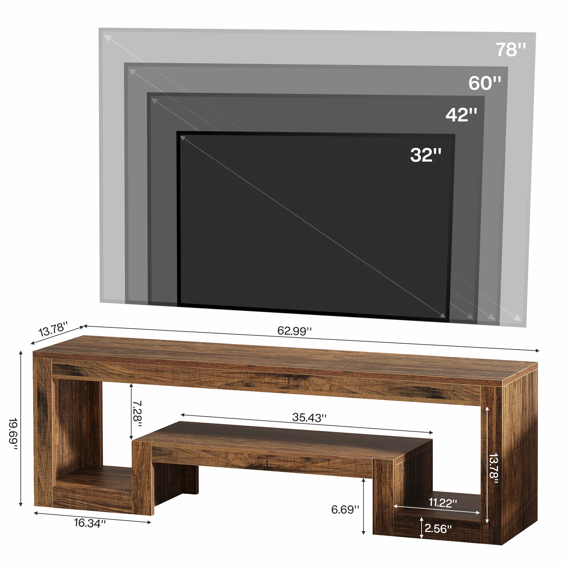 Tribesigns 63-Inch TV Stand, Farmhouse Entertainment Center with Open Storage Shelves for Living Room - Image 2