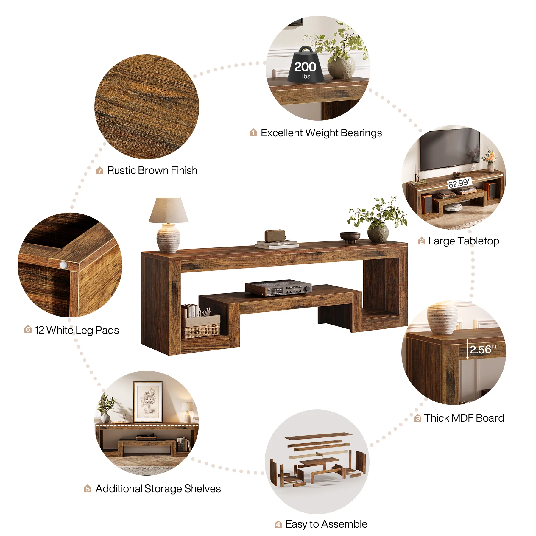 Tribesigns 63-Inch TV Stand, Farmhouse Entertainment Center with Open Storage Shelves for Living Room - Image 4