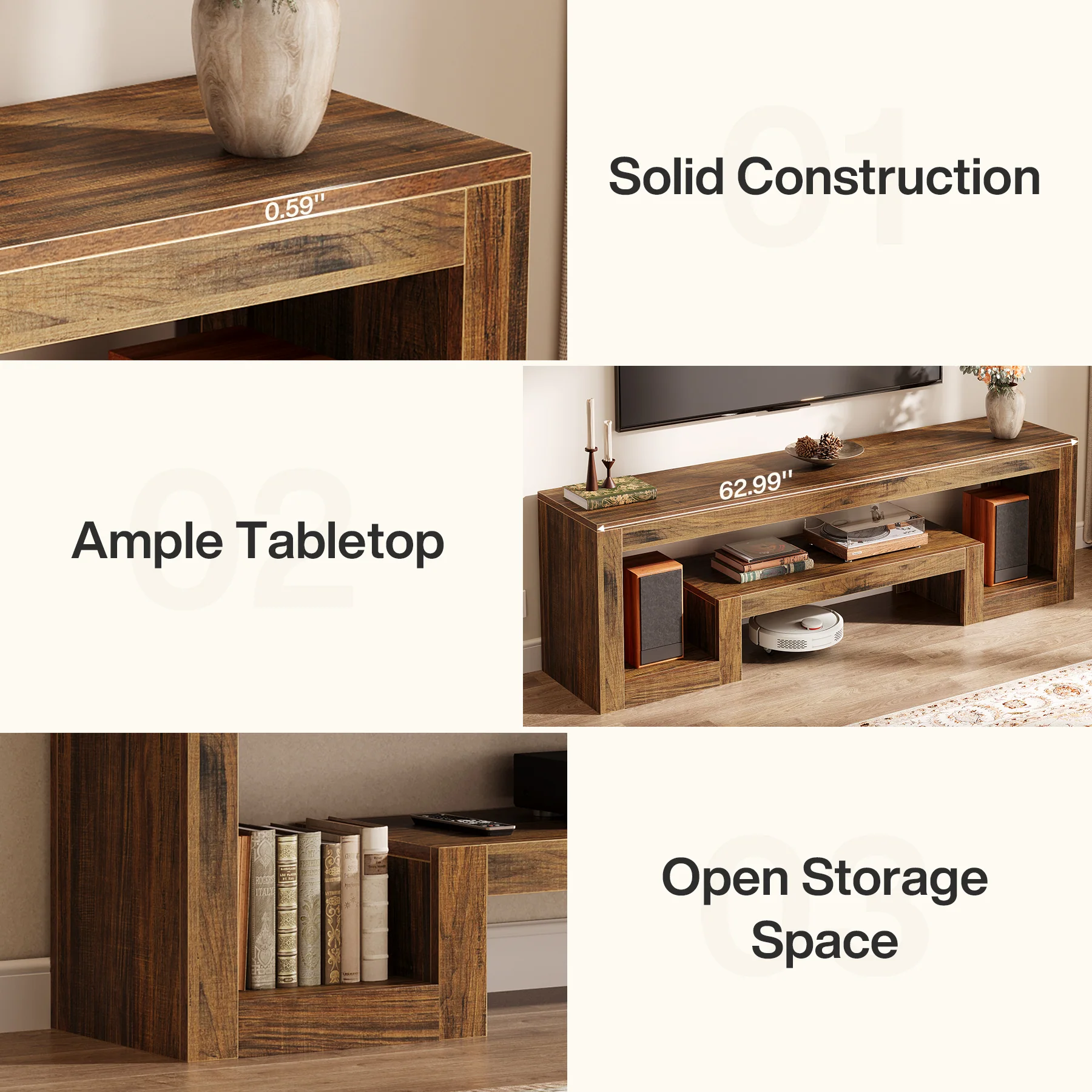 Tribesigns 63-Inch TV Stand, Farmhouse Entertainment Center with Open Storage Shelves for Living Room - Image 5