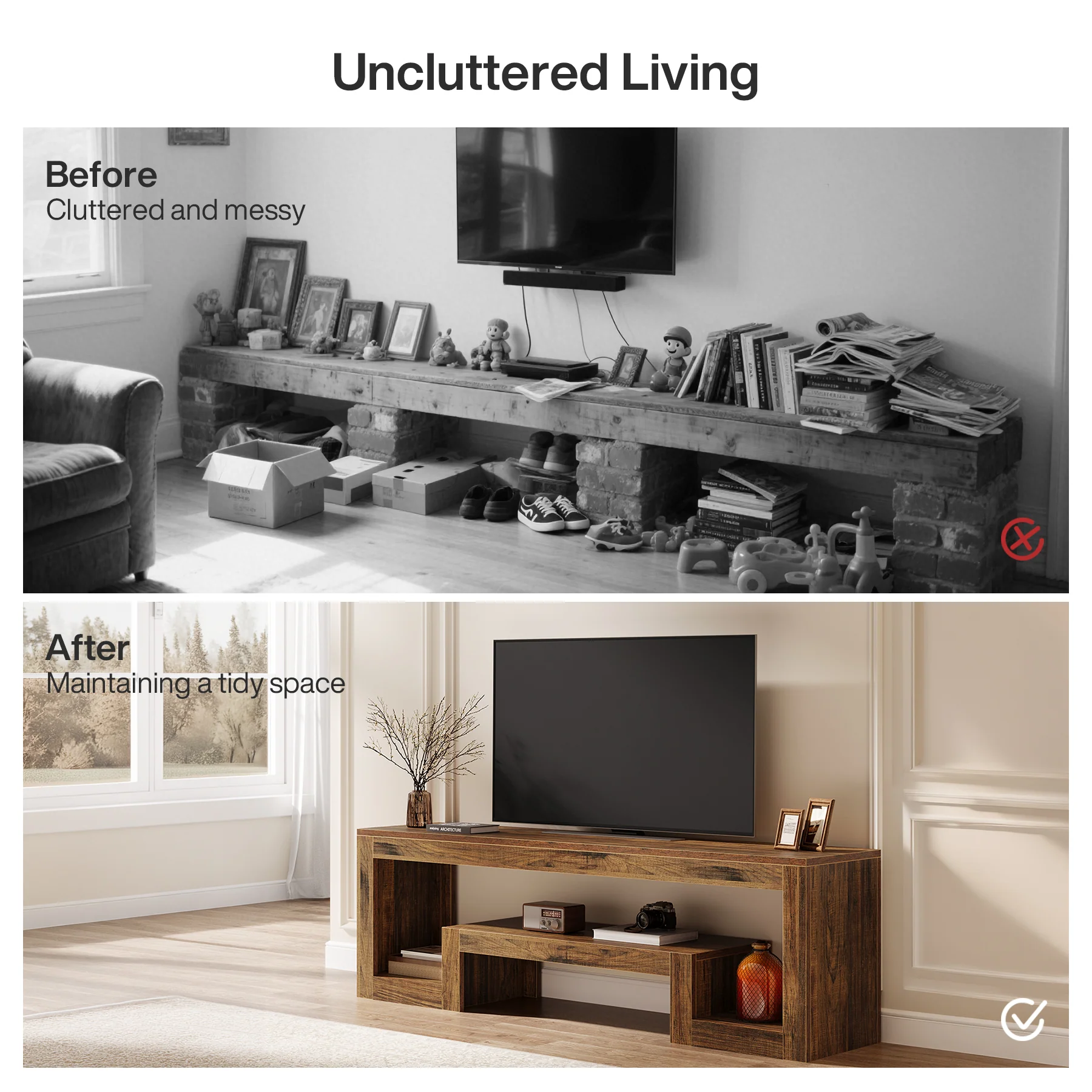 Tribesigns 63-Inch TV Stand, Farmhouse Entertainment Center with Open Storage Shelves for Living Room - Image 6