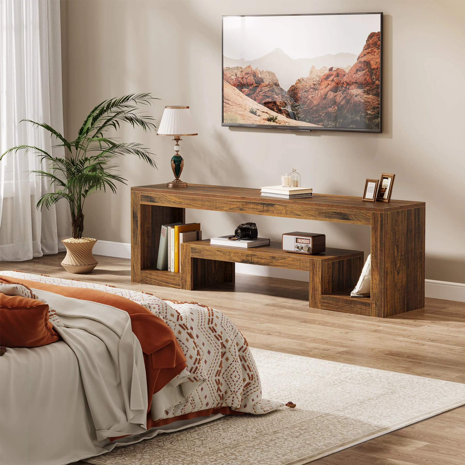 Tribesigns 63-Inch TV Stand, Farmhouse Entertainment Center with Open Storage Shelves for Living Room - Image 8