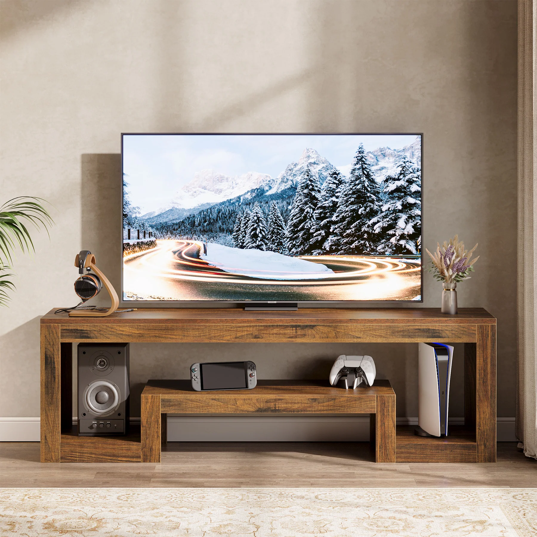 Tribesigns 63-Inch TV Stand, Farmhouse Entertainment Center with Open Storage Shelves for Living Room - Image 9