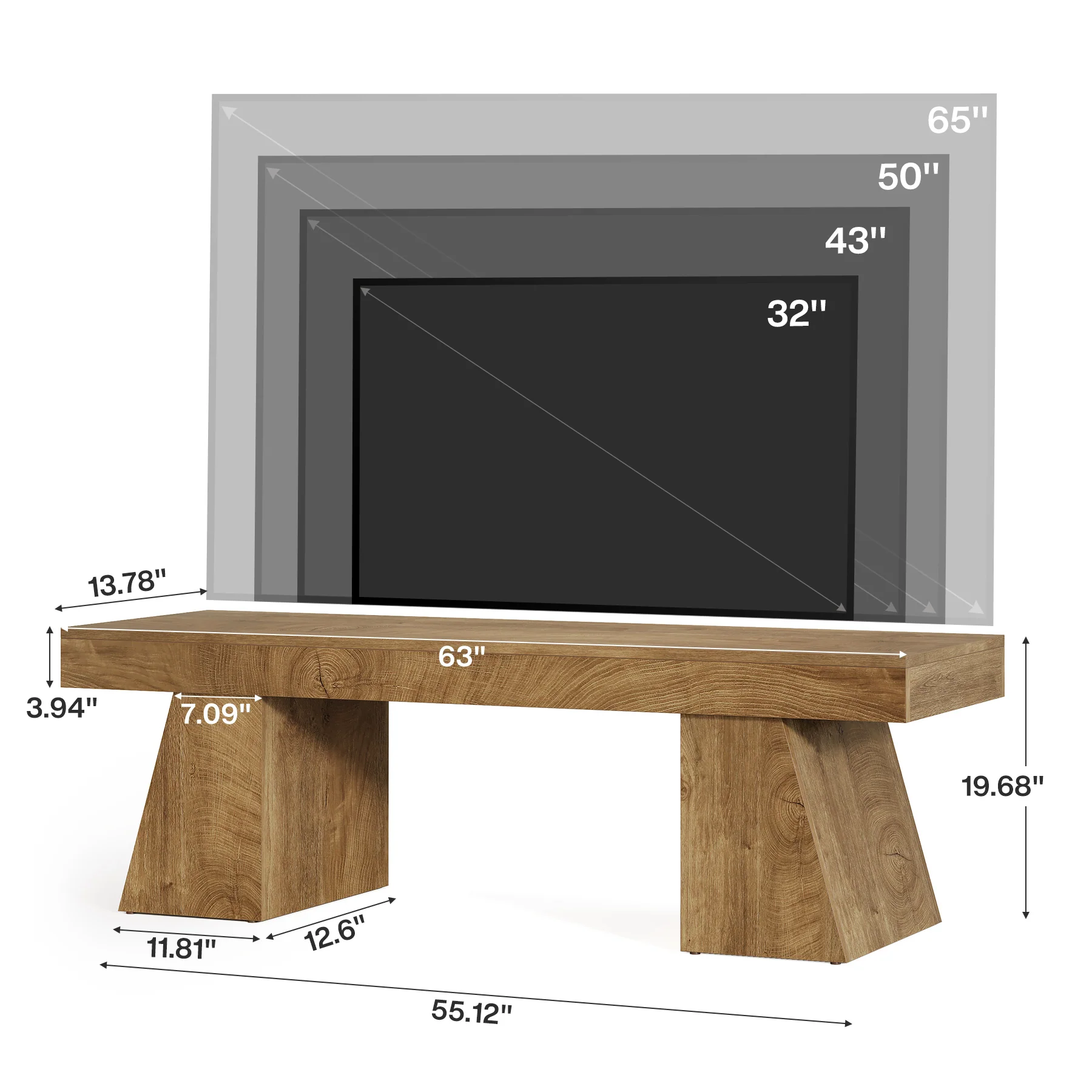 Tribesigns 63-Inch Farmhouse TV Stand for 55-75 Inch TVs with Double Geometric Pedestal, Media Console for Living Room and Bedroom - Image 2