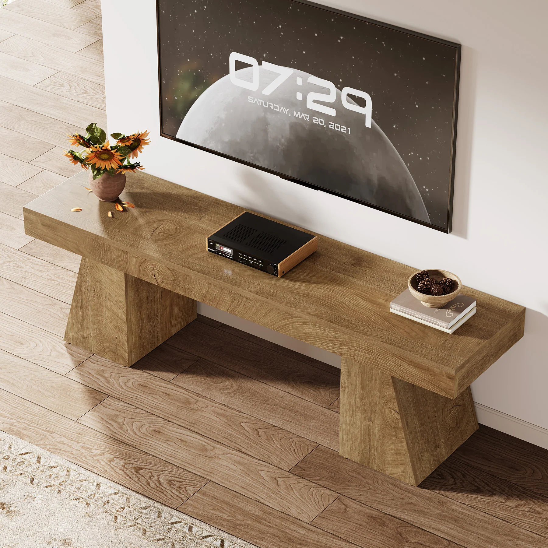 Tribesigns 63-Inch Farmhouse TV Stand for 55-75 Inch TVs with Double Geometric Pedestal, Media Console for Living Room and Bedroom - Image 5