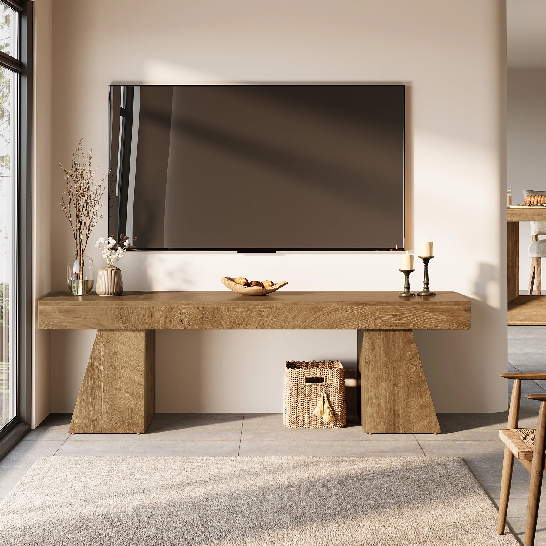 Tribesigns 63-Inch Farmhouse TV Stand for 55-75 Inch TVs with Double Geometric Pedestal, Media Console for Living Room and Bedroom - Image 6