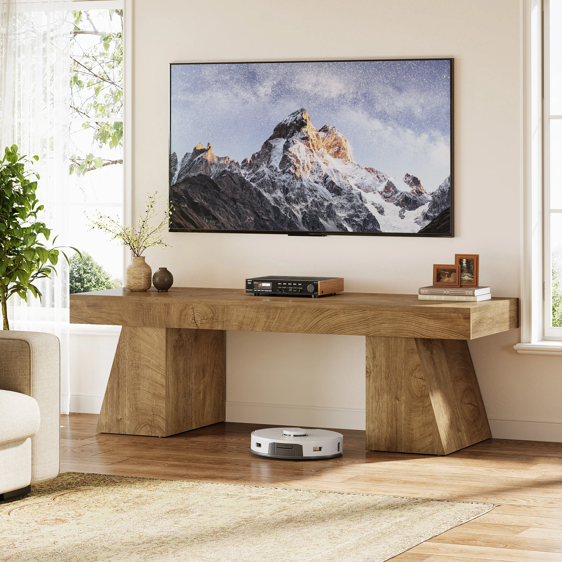Tribesigns 63-Inch Farmhouse TV Stand for 55-75 Inch TVs with Double Geometric Pedestal, Media Console for Living Room and Bedroom - Image 7