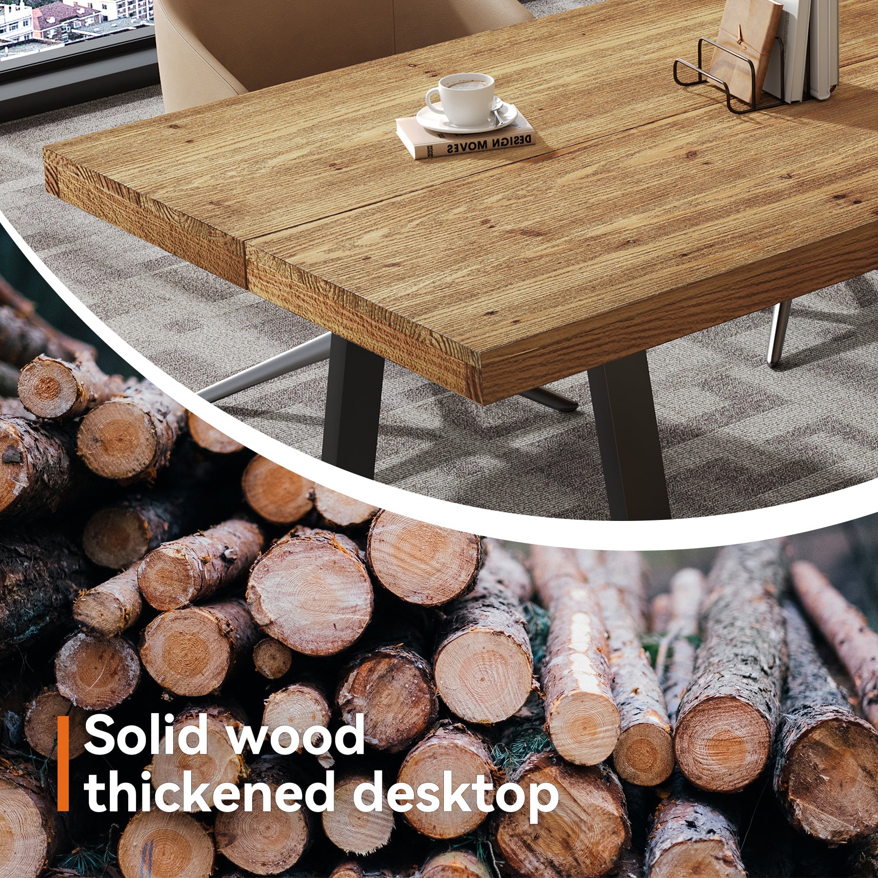 Tribesigns 63-Inch Industrial Executive Desk with Solid Wood Panels and Metal Legs, Computer Writing Desk for Home Office Study and Small Conference Room - Image 3