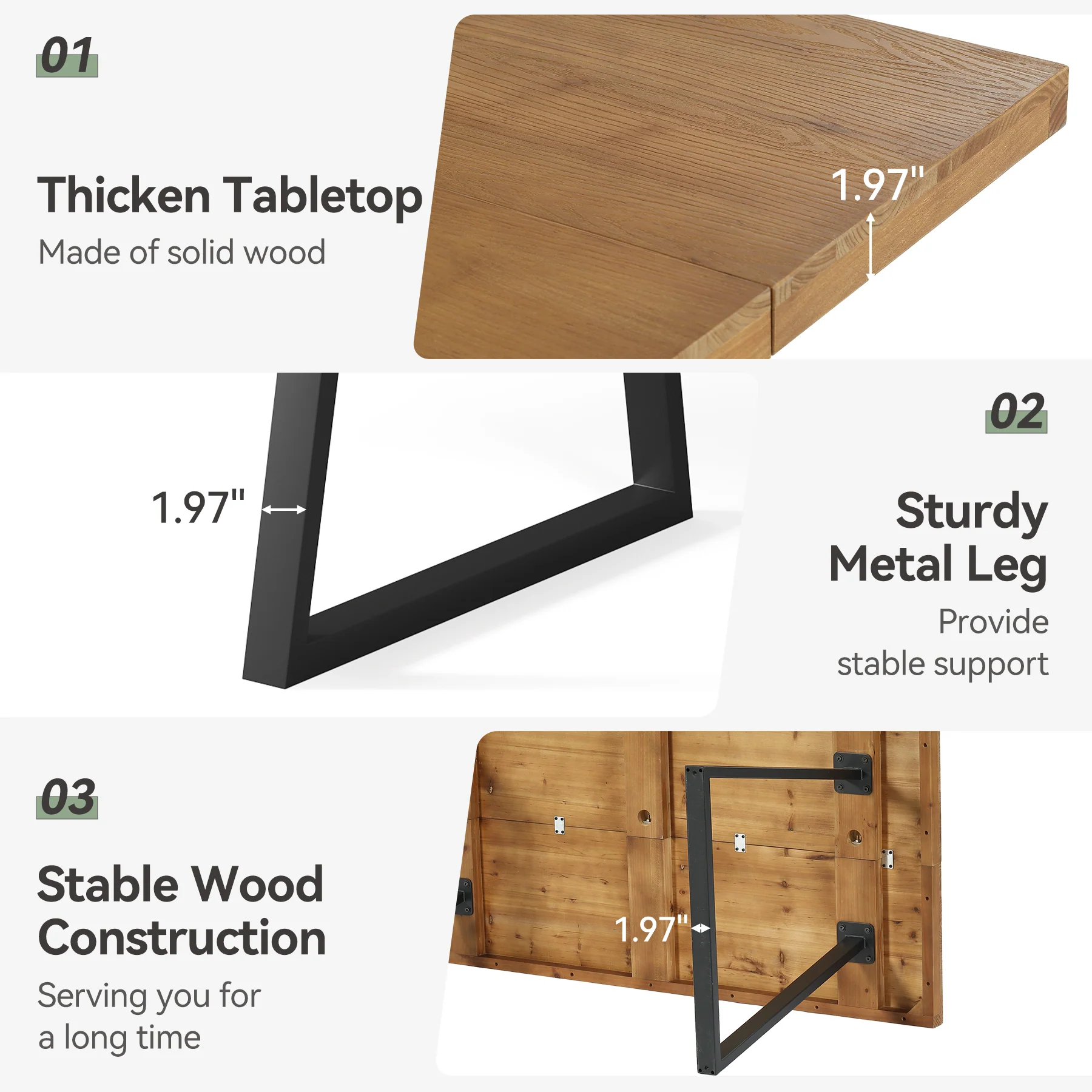Tribesigns 63-Inch Industrial Executive Desk with Solid Wood Panels and Metal Legs, Computer Writing Desk for Home Office Study and Small Conference Room - Image 4