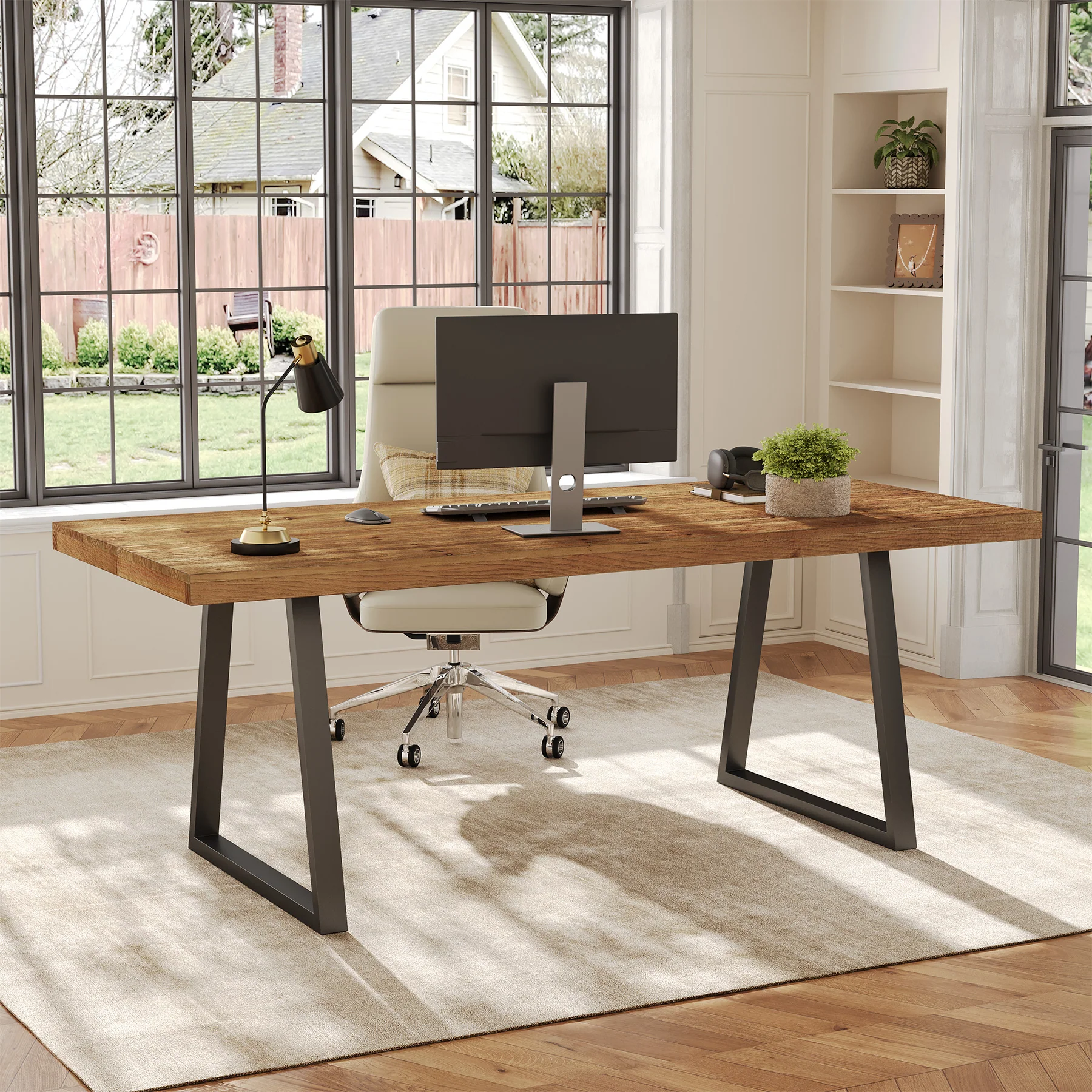 Tribesigns 63-Inch Industrial Executive Desk with Solid Wood Panels and Metal Legs, Computer Writing Desk for Home Office Study and Small Conference Room - Image 5