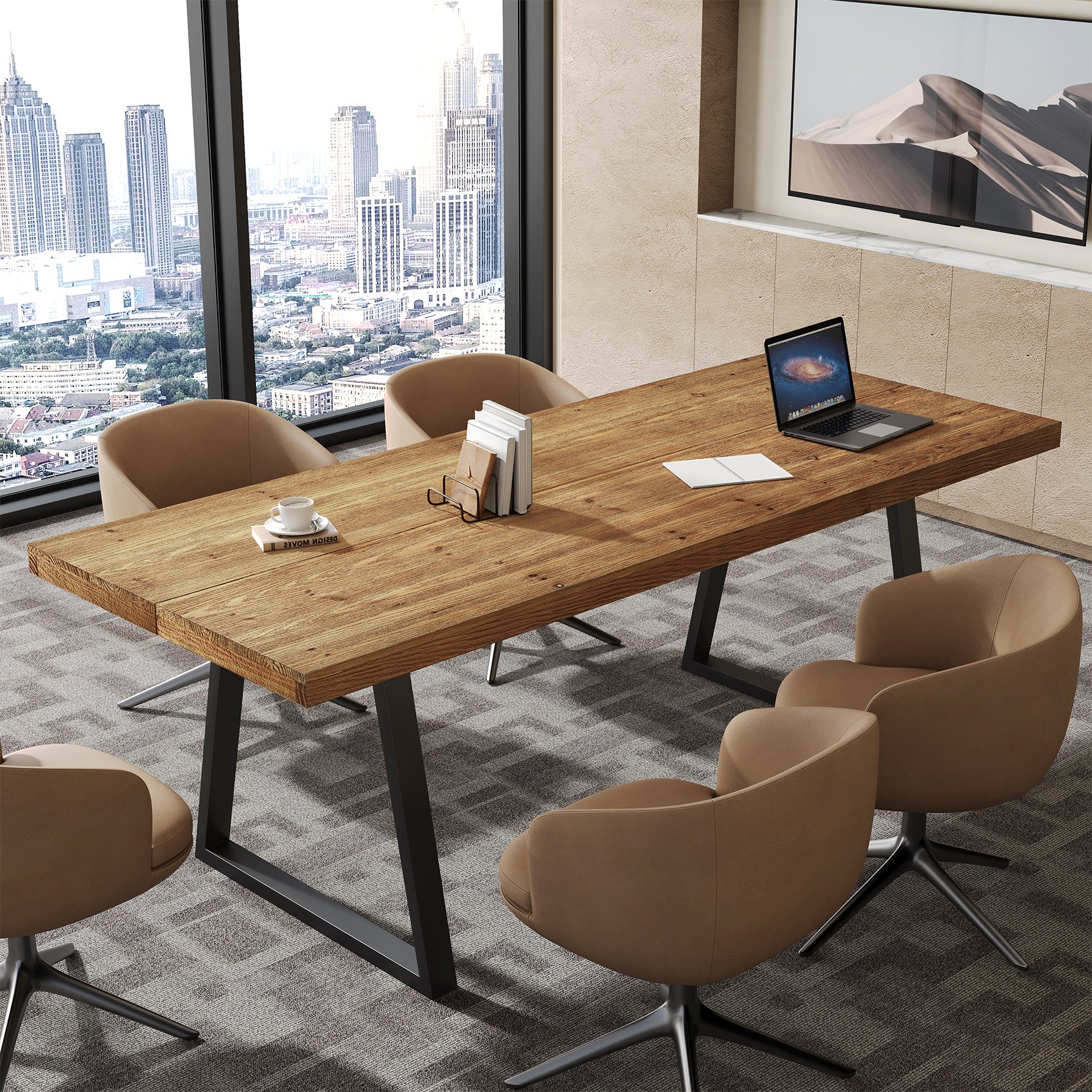 Tribesigns 63-Inch Industrial Executive Desk with Solid Wood Panels and Metal Legs, Computer Writing Desk for Home Office Study and Small Conference Room - Image 7