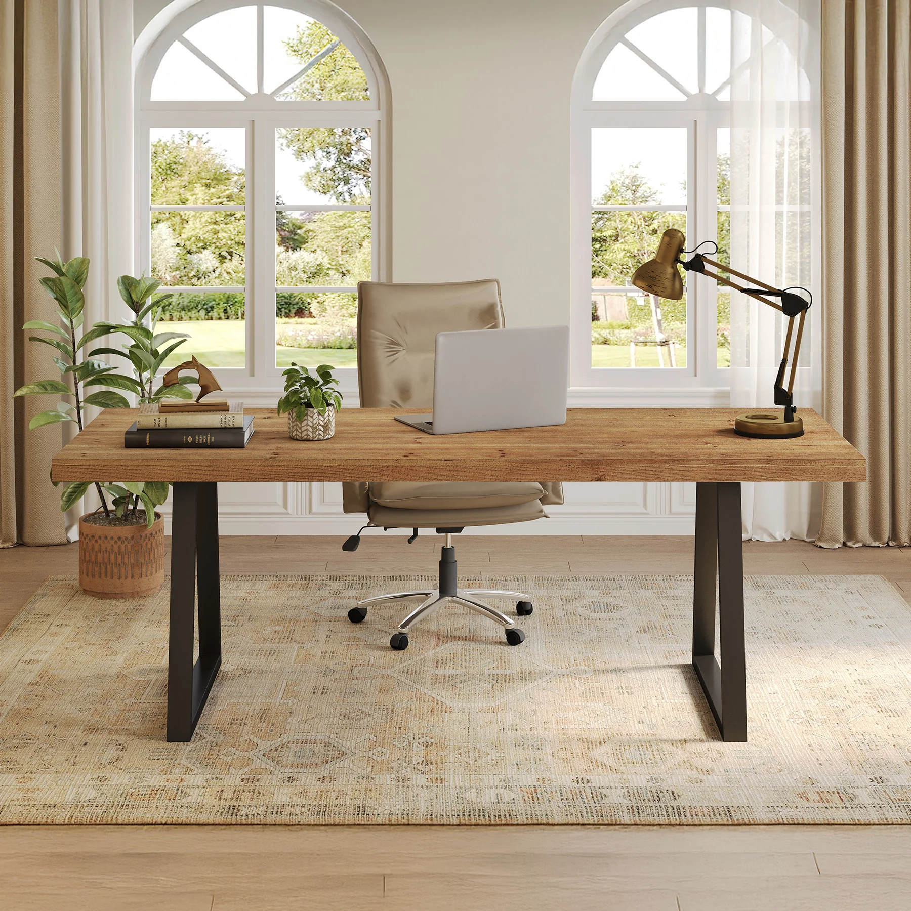 Tribesigns 63-Inch Industrial Executive Desk with Solid Wood Panels and Metal Legs, Computer Writing Desk for Home Office Study and Small Conference Room - Image 8