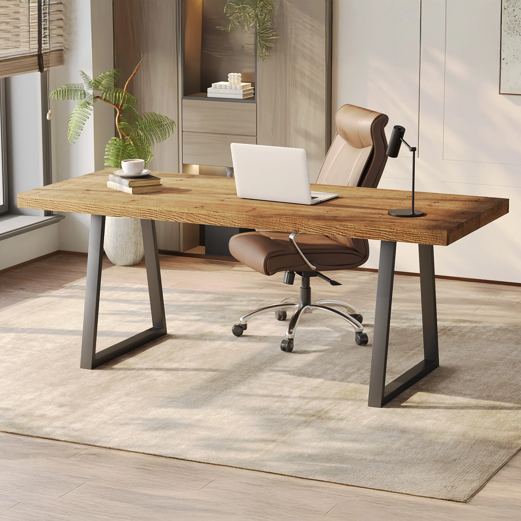 Tribesigns 63-Inch Industrial Executive Desk with Solid Wood Panels and Metal Legs, Computer Writing Desk for Home Office Study and Small Conference Room - Image 9