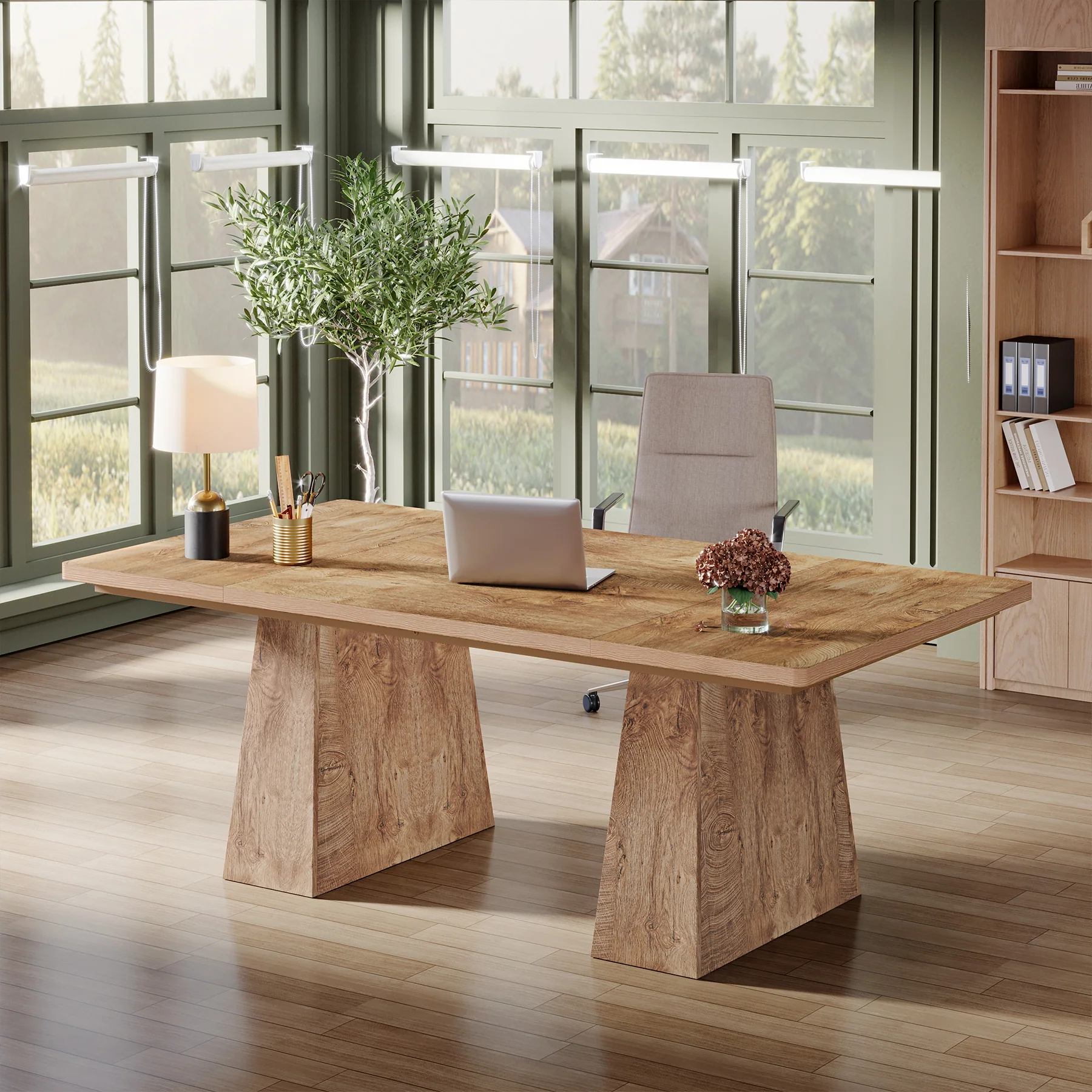 Tribesigns 63 Inch Executive Desk, Large Office Computer Desk with Double Pedestal for Home Office Conference Room - Image 8