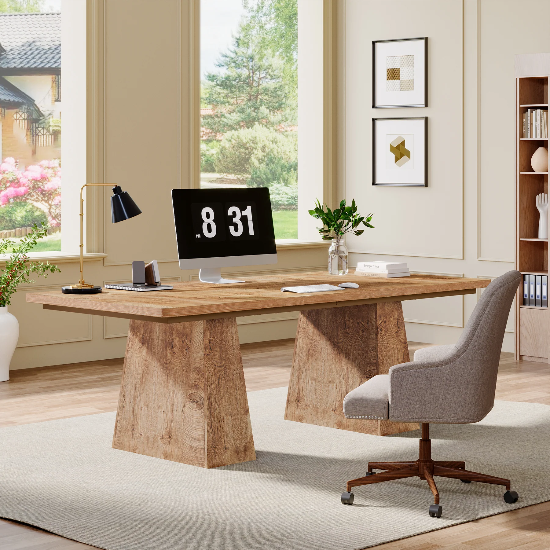 Tribesigns 63 Inch Executive Desk, Large Office Computer Desk with Double Pedestal for Home Office Conference Room - Image 9