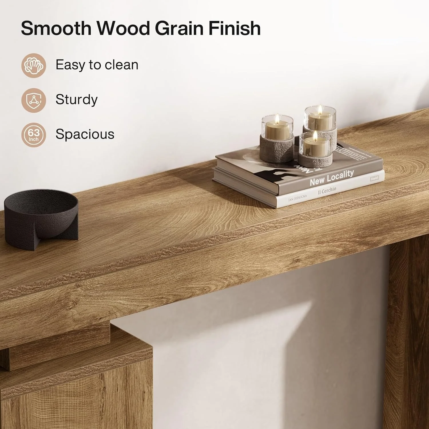 63 Inch Long Console Table for Entryway, Farmhouse Wooden Sofa Table for Living Room and Hallway - Image 4