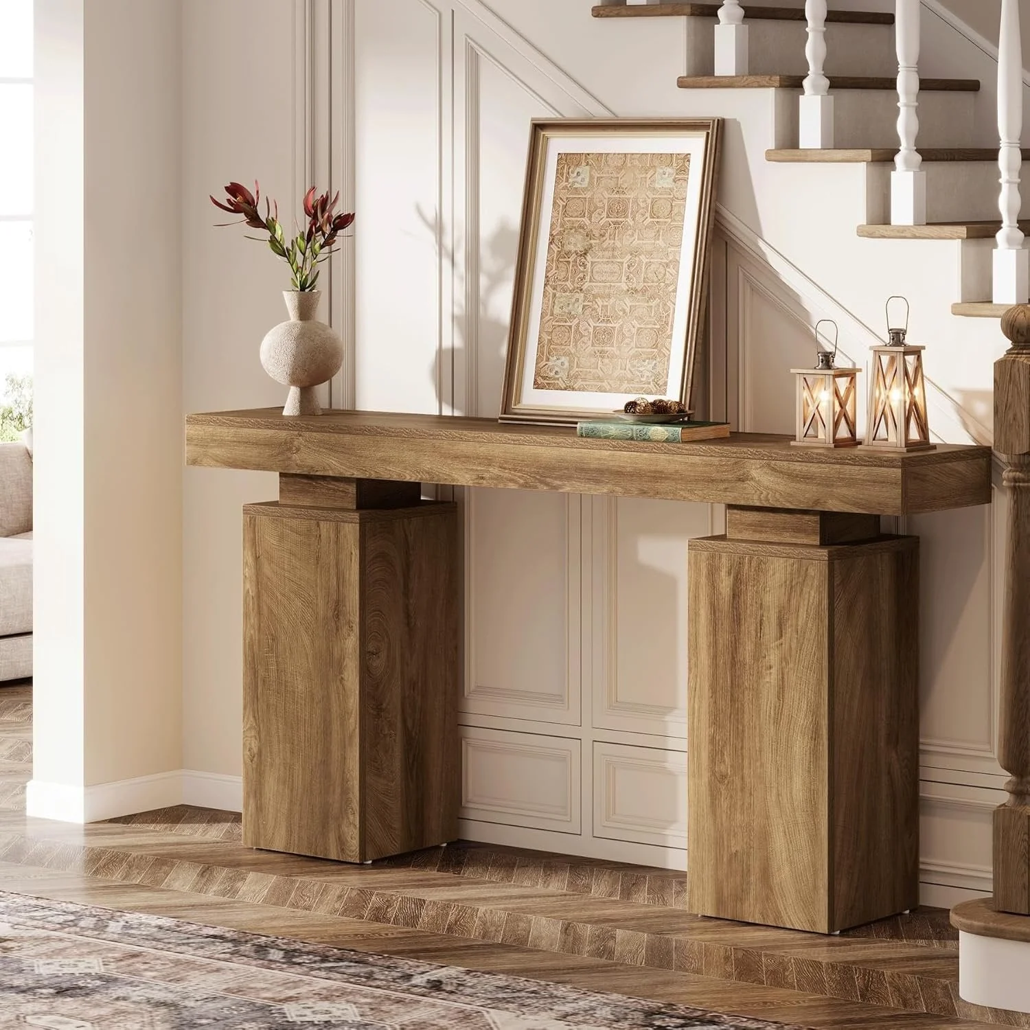 63 Inch Long Console Table for Entryway, Farmhouse Wooden Sofa Table for Living Room and Hallway - Image 5