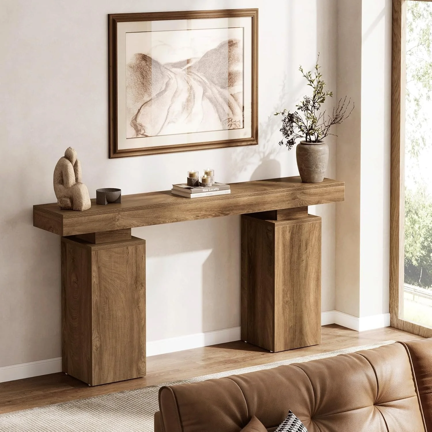 63 Inch Long Console Table for Entryway, Farmhouse Wooden Sofa Table for Living Room and Hallway - Image 7