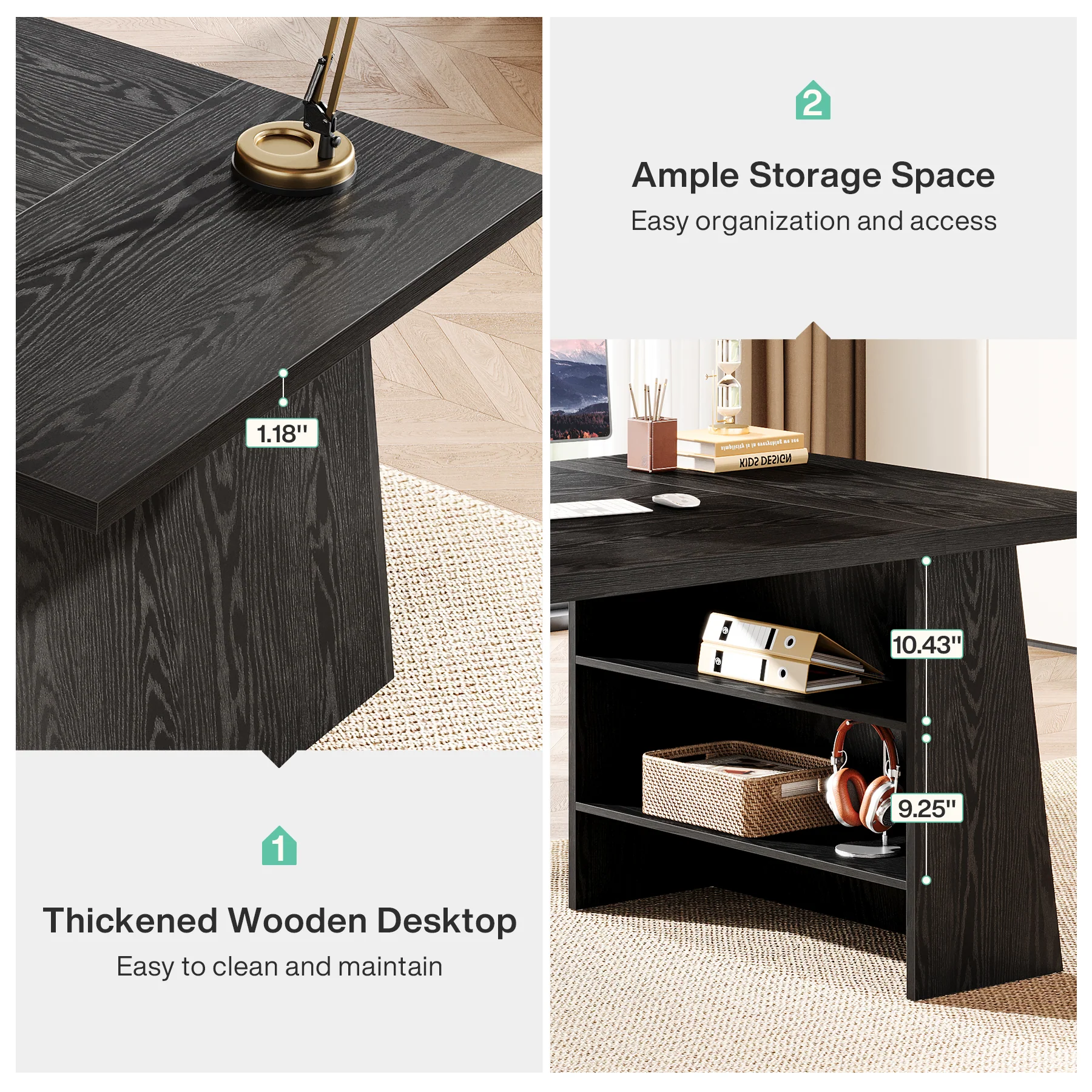 Tribesigns 63-Inch Modern Executive Desk with Storage Shelves, Black Office Desk for Home Office and Business Workstation - Image 4