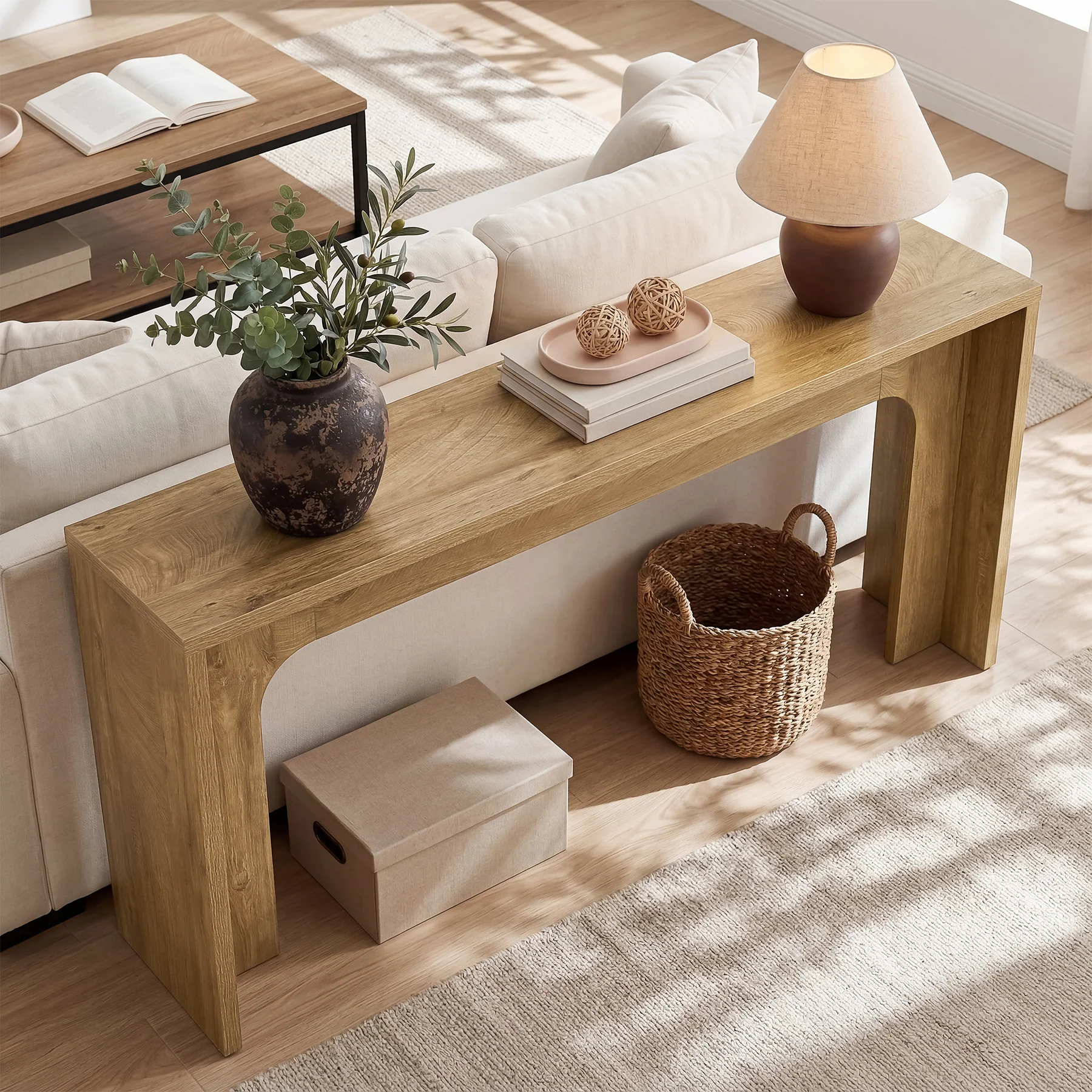 63-Inch Narrow Console Table, Minimalist Wood Entryway Table with Sturdy Base - Image 10