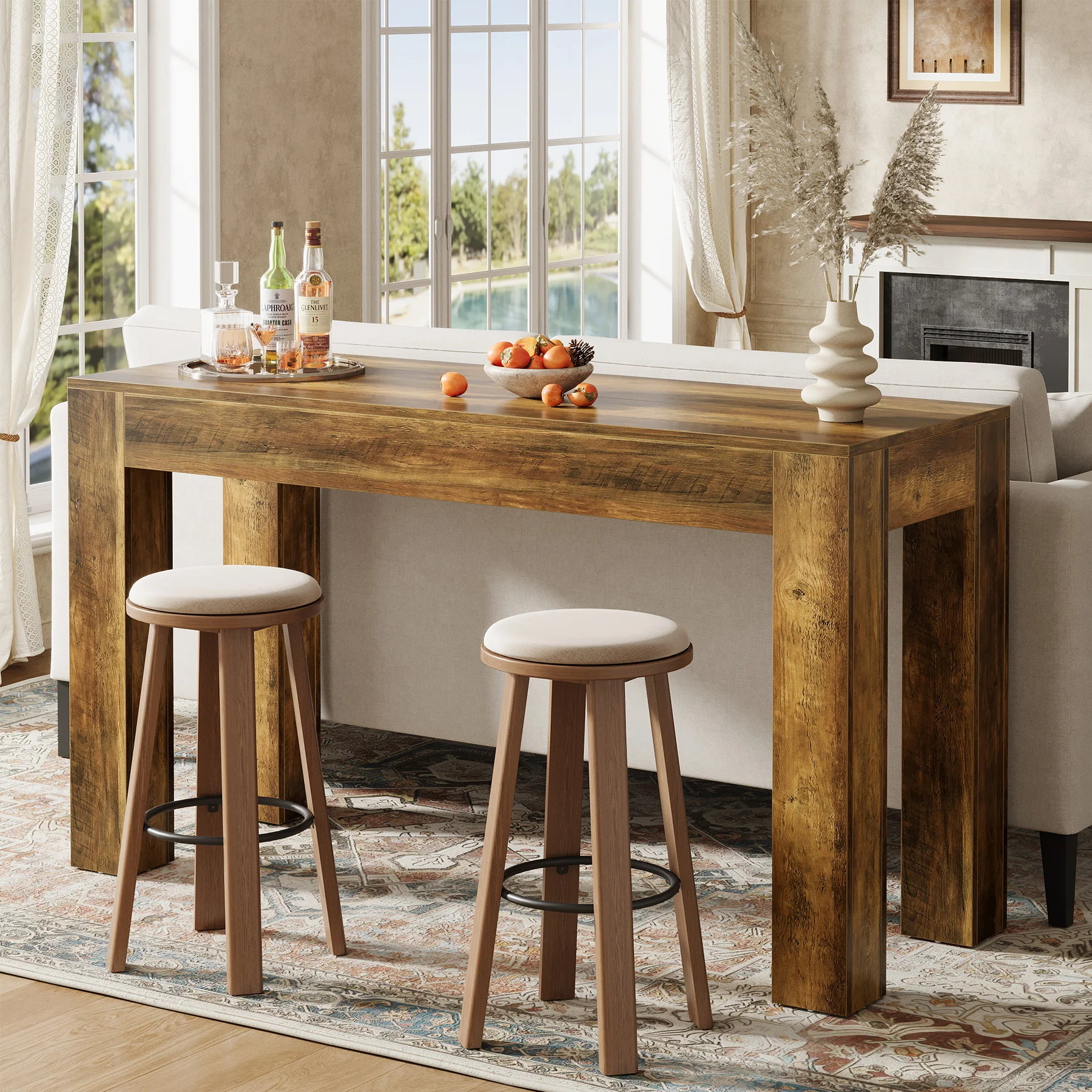 62.99-Inch Long Bar Table, Rectangular Counter Height Dining Table with 4 Sturdy Legs for Kitchen Home Bar - Image 5