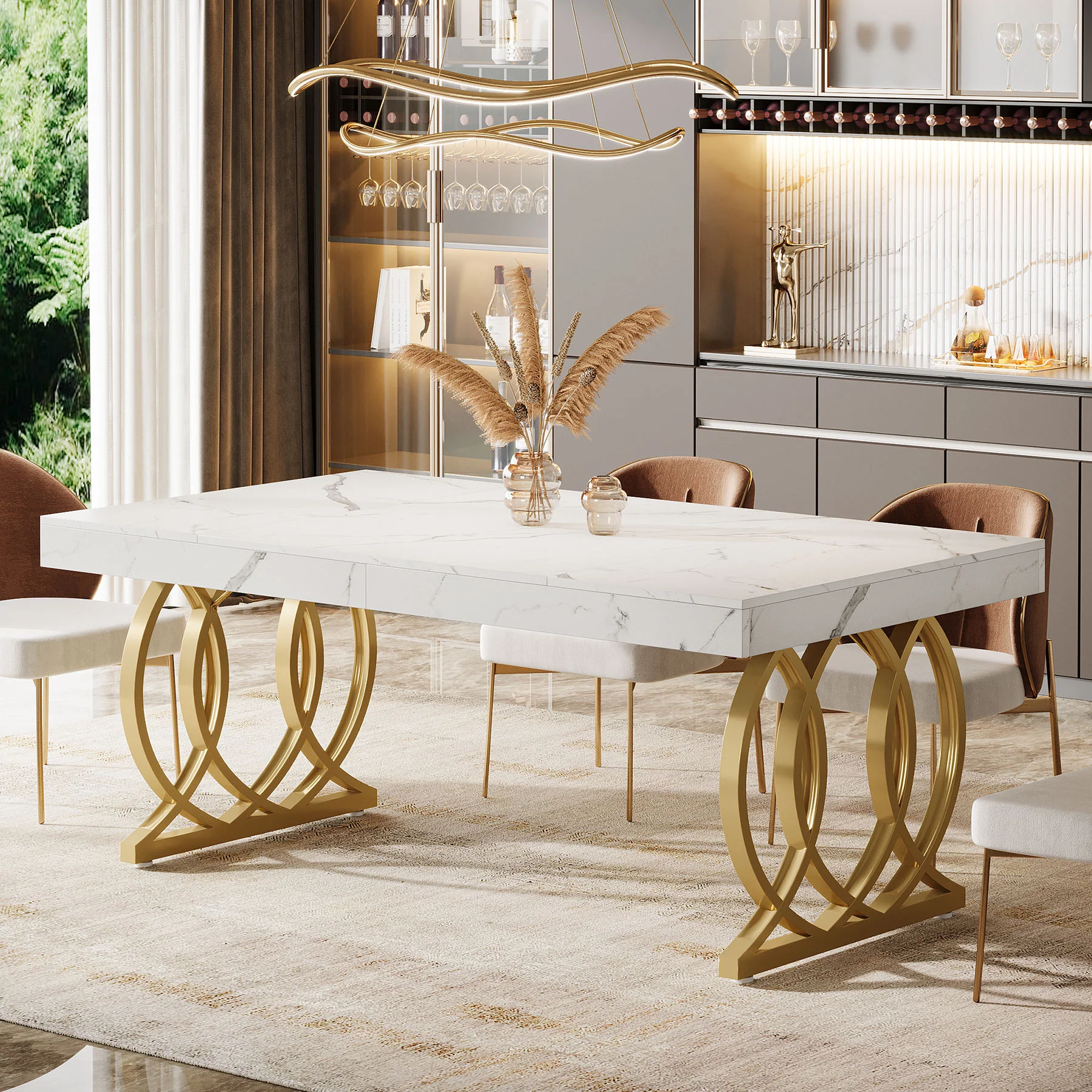 Tribesigns 63-Inch Modern Dining Table for 4-6 People, Faux Marble Kitchen Table with Gold Legs - Image 4