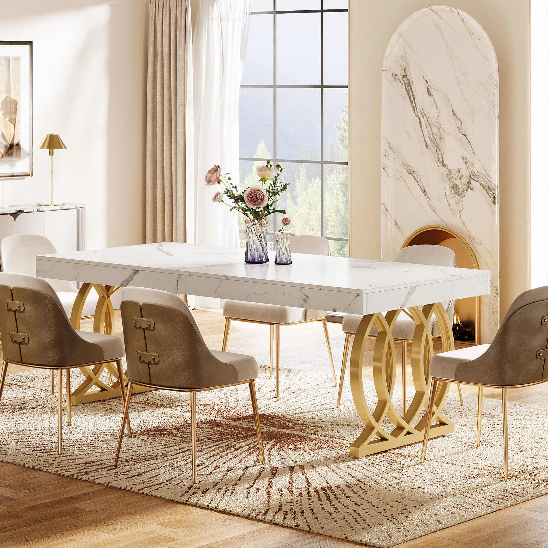 Tribesigns 63-Inch Modern Dining Table for 4-6 People, Faux Marble Kitchen Table with Gold Legs - Image 8