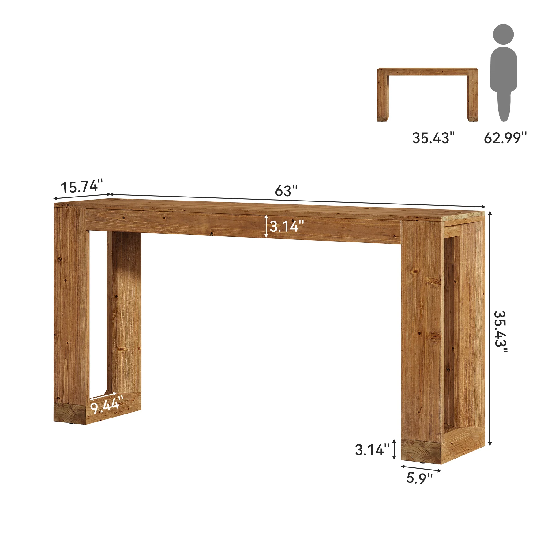 Tribesigns 63-Inch Farmhouse Console Table with Reinforced Base, Solid Wood Sofa Table for Entryway Study and Living Room - Image 2
